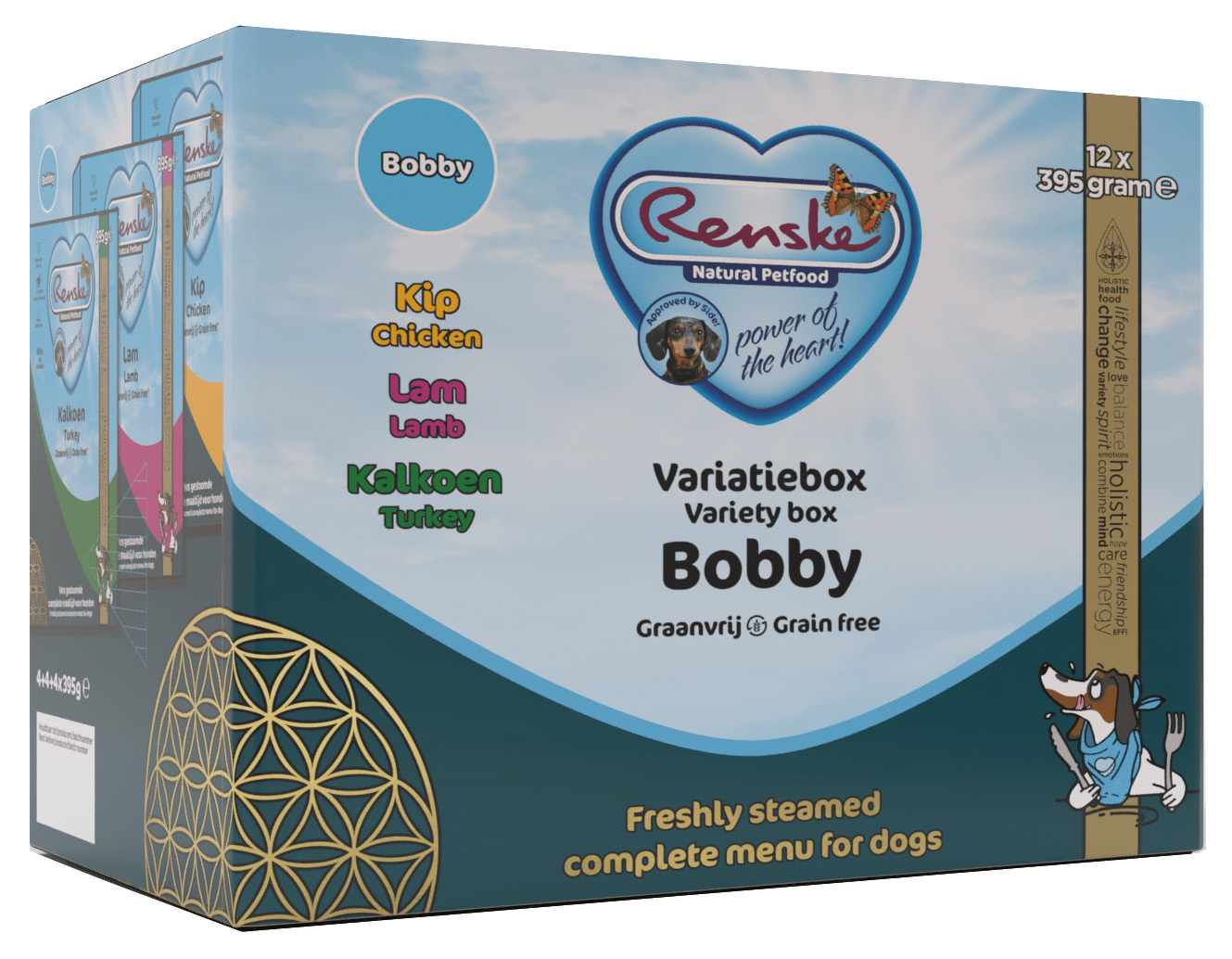 RENSKE FRISCH FLEISCH VARIATIEBOX BOBBY GRAANVRIJ HUHN/LAMM/TRUTHAHN 12X395 G