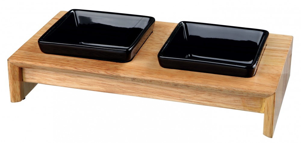 TRIXIE VOERSET KERAMIK MIT HOLZ- ONDERSTEL SCHWARZ 200 ML 28X15X5 CM
