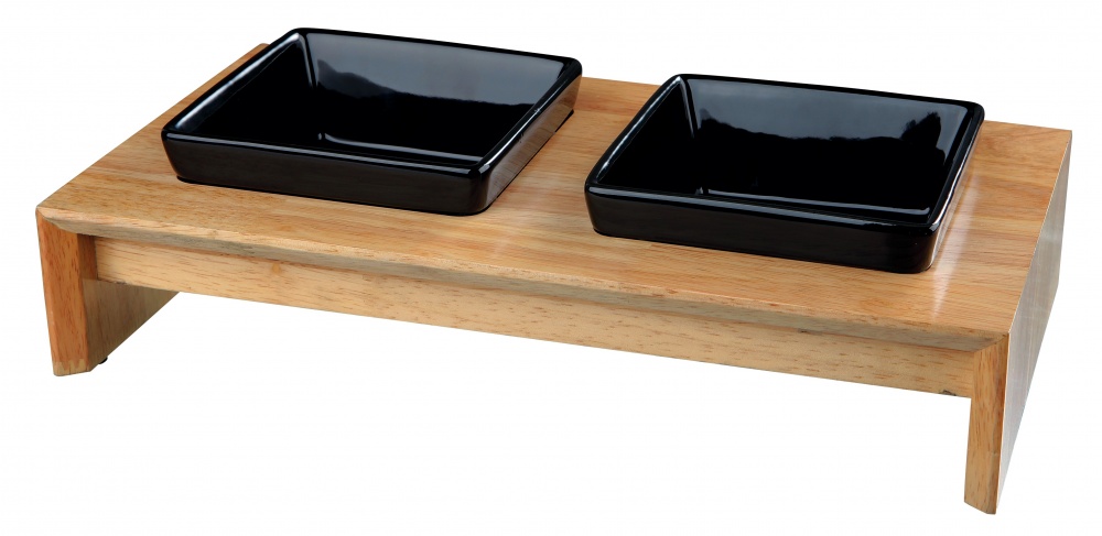 TRIXIE VOERSET KERAMIK MIT HOLZ- ONDERSTEL SCHWARZ 400 ML 36X19X7 CM