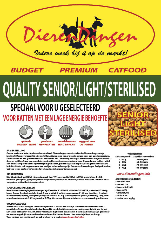 BUDGET PREMIUM CATFOOD QUALITY SENIOR/LIGHT/STERILISED 15 KG