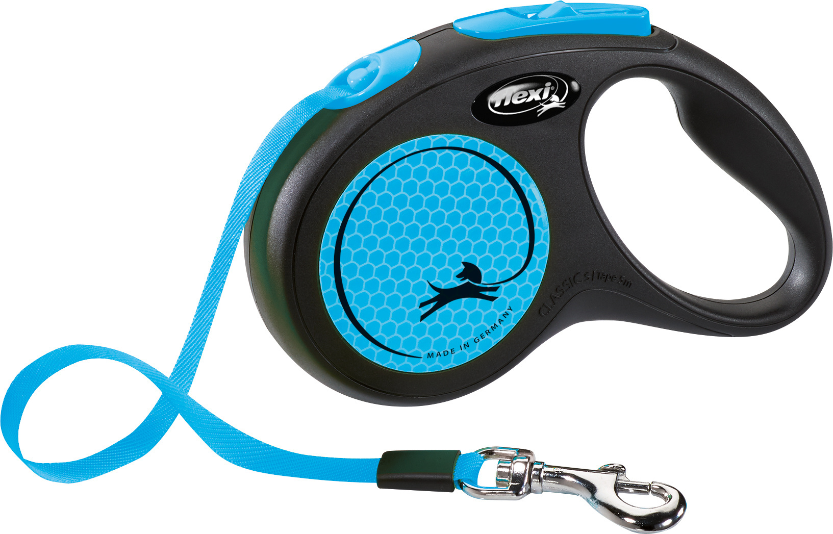 FLEXI ROLLLEINE NEW CLASSIC NEON TAPE SCHWARZ/BLAU S 5 M BIS 15 KG