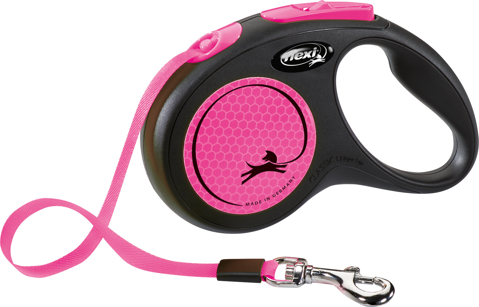 FLEXI ROLLLEINE NEW CLASSIC NEON TAPE SCHWARZ/ROSA S 5 M BIS 15 KG
