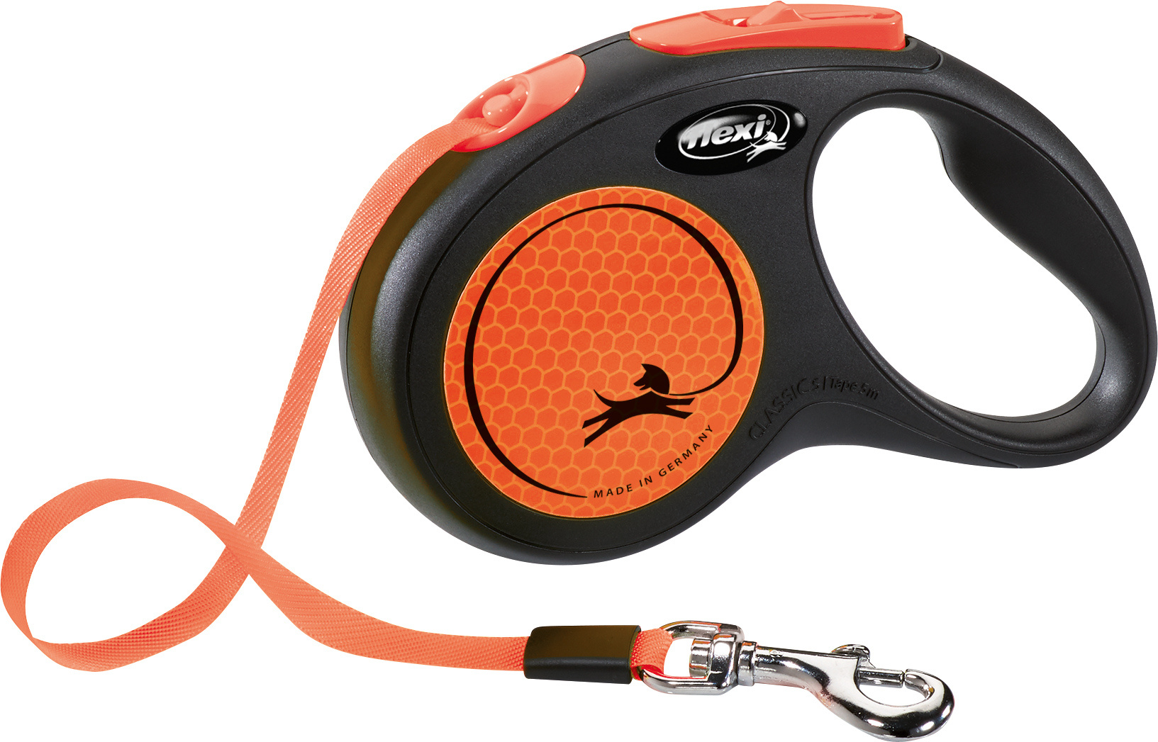FLEXI ROLLLEINE NEW CLASSIC NEON TAPE SCHWARZ/ORANGE S 5 M BIS 15 KG