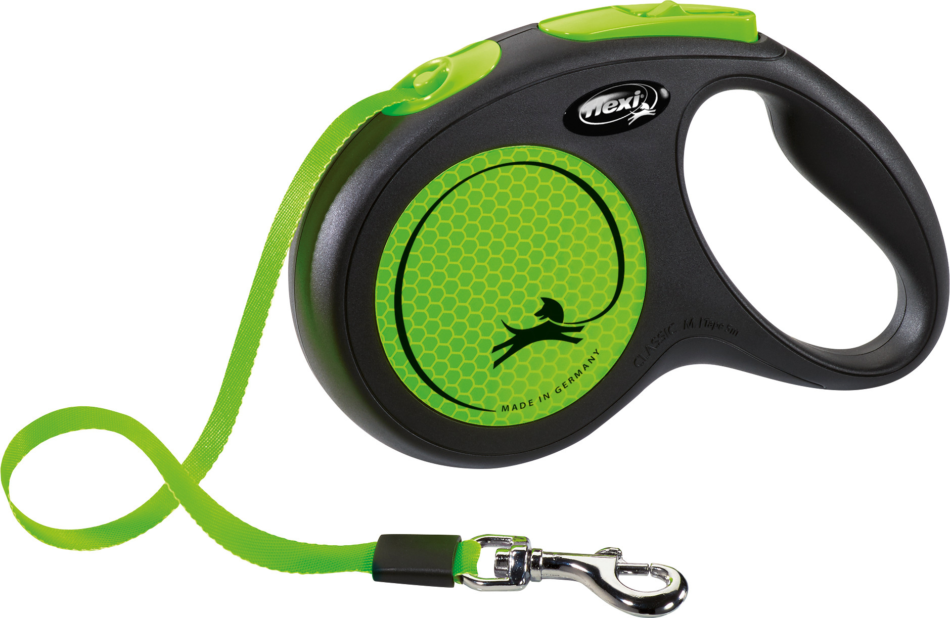 FLEXI ROLLLEINE NEW CLASSIC NEON TAPE SCHWARZ/GRUEN M 5 M BIS 25 KG