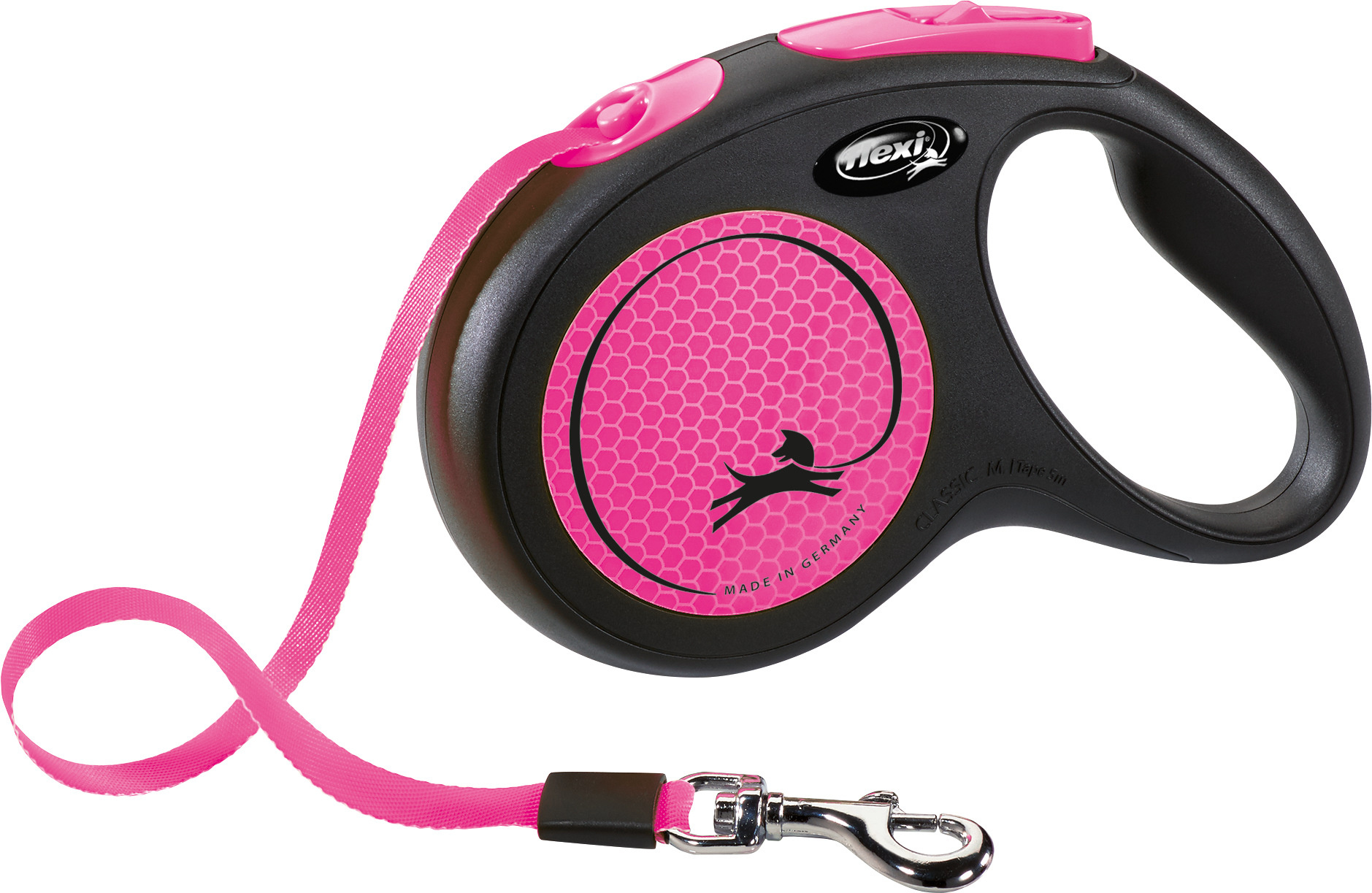 FLEXI ROLLLEINE NEW CLASSIC NEON TAPE SCHWARZ/ROSA M 5 M BIS 25 KG