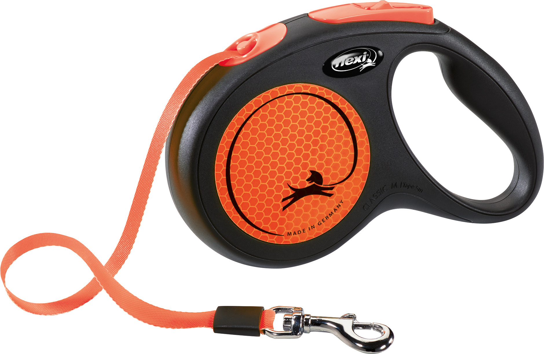 FLEXI ROLLLEINE NEW CLASSIC NEON TAPE SCHWARZ/ORANGE M 5 M BIS 25 KG