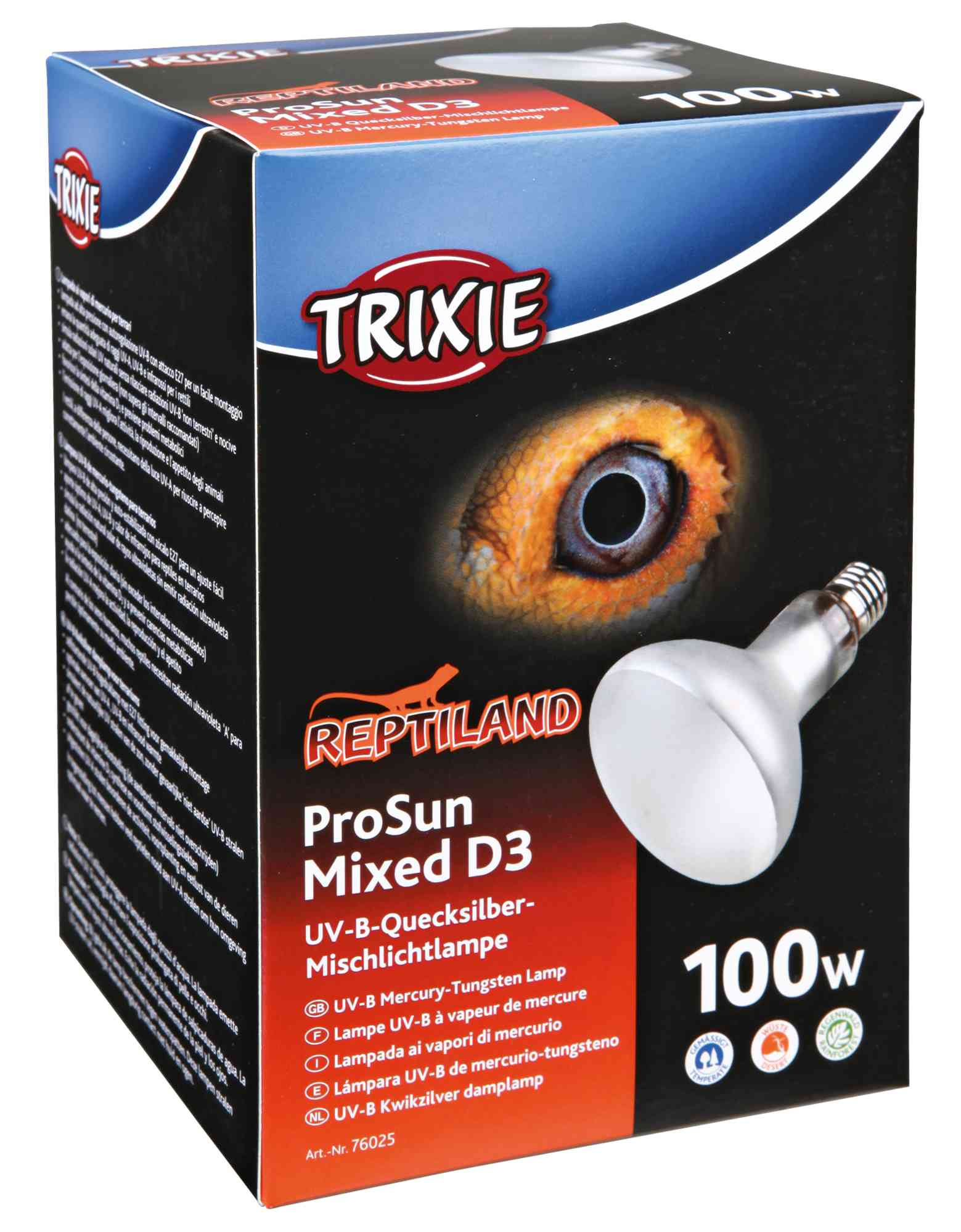 TRIXIE REPTILAND PROSUN MIXED D3 UV-B LAMPE ZELFSTARTEND 100 WATT 9,5X9,5X13 CM
