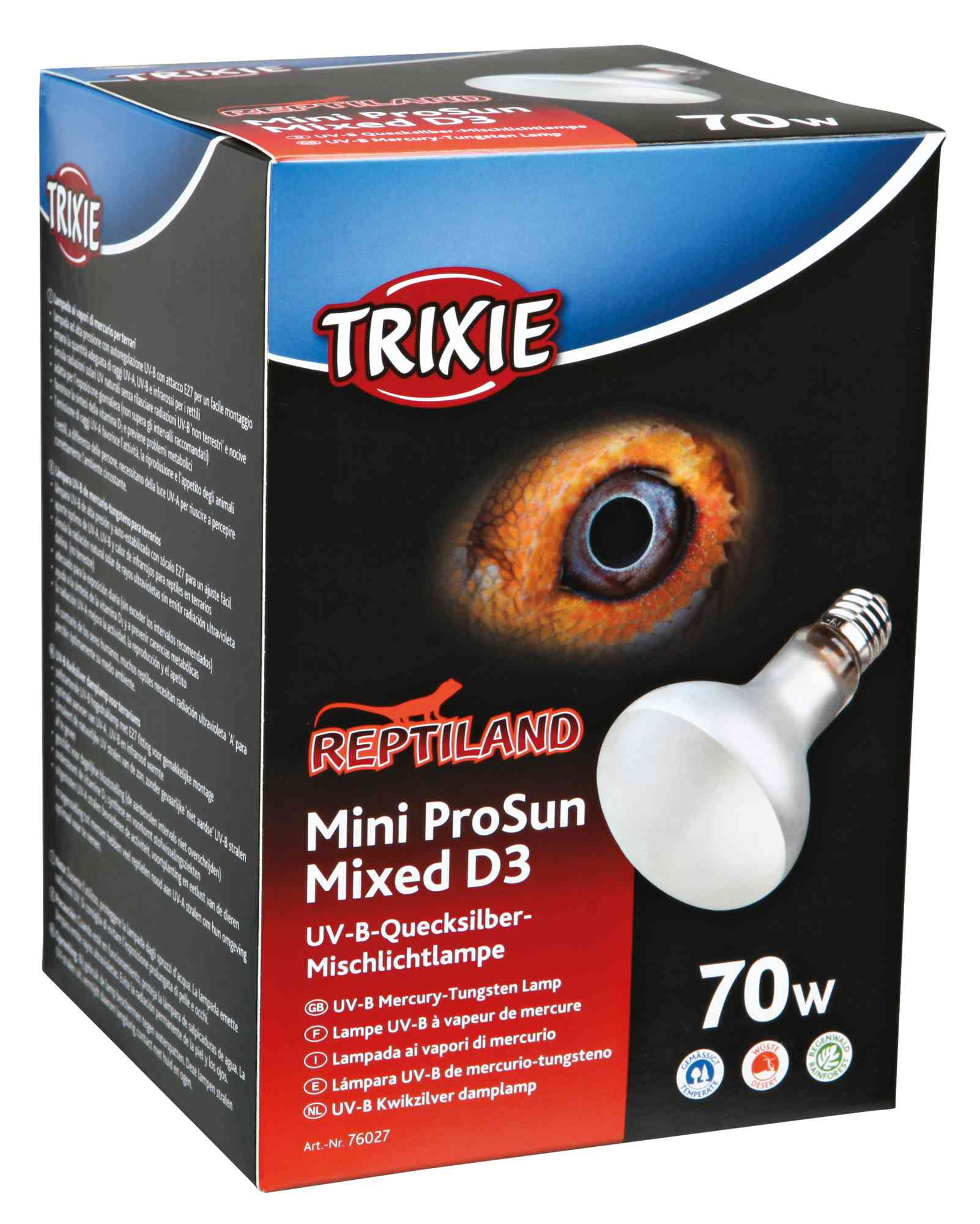 TRIXIE REPTILAND MINI PROSUN MIXED D3 UV-B LAMPE ZELFSTARTEND 70 WATT 8X8X10,8 CM