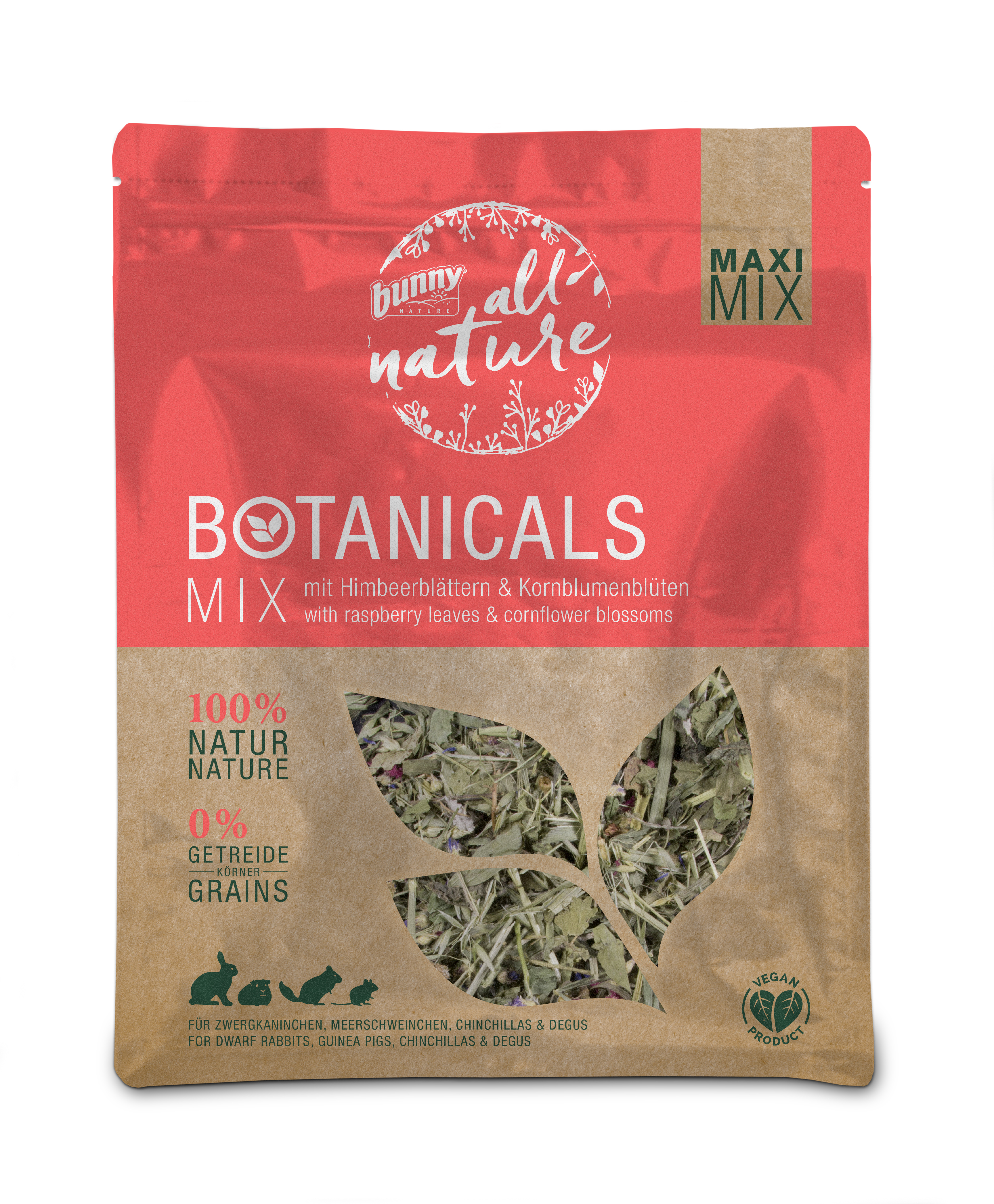 BUNNY NATURE BOTANICALS MAXI MIX FRAMBOZENBLAD/BLOEMKOOLBLOESEM 400 G
