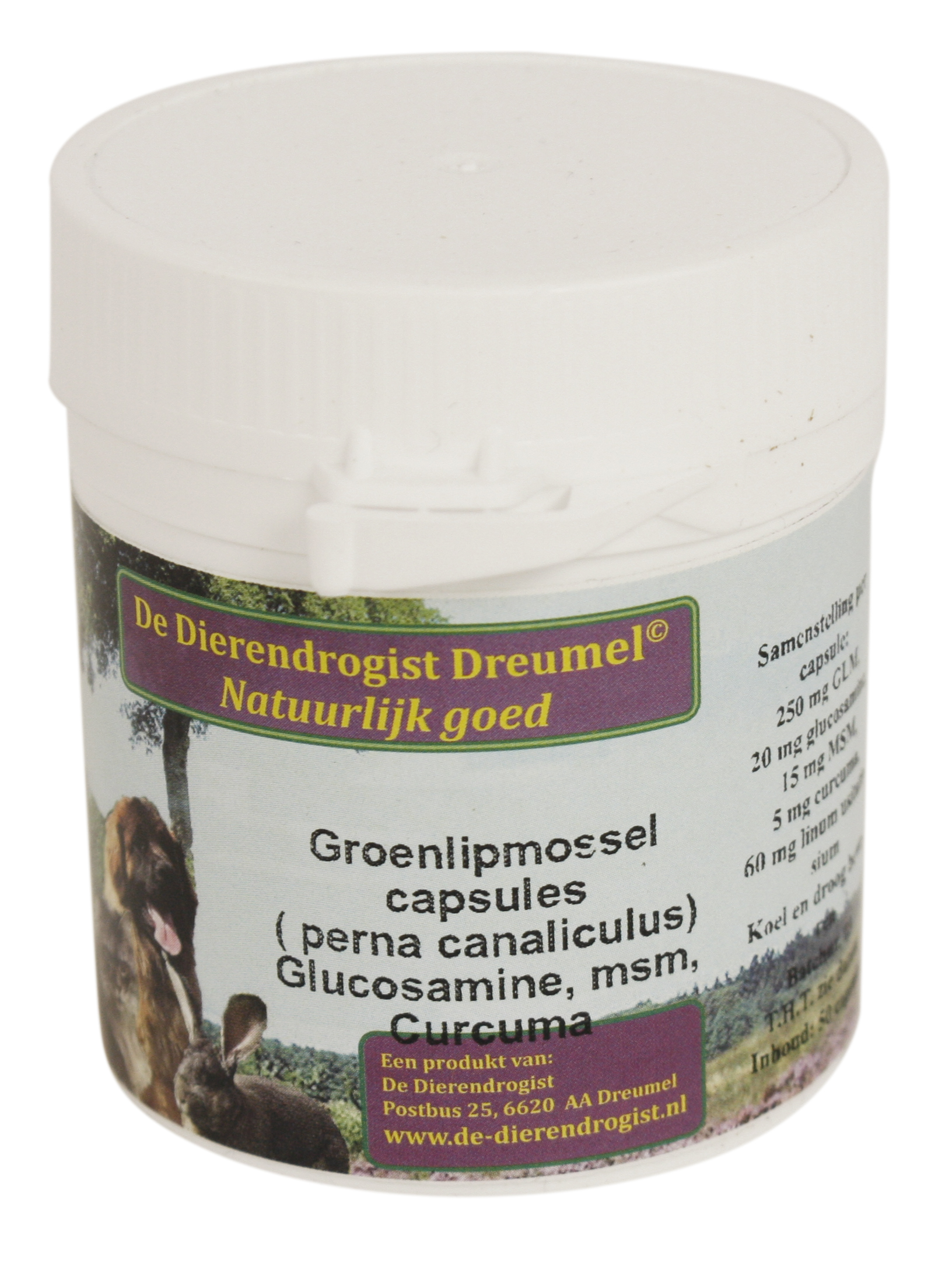 DIERENDROGIST GROENLIPMOSSEL MIT GLUCOSAMINE/MSM/CURCUMA 50 STK.