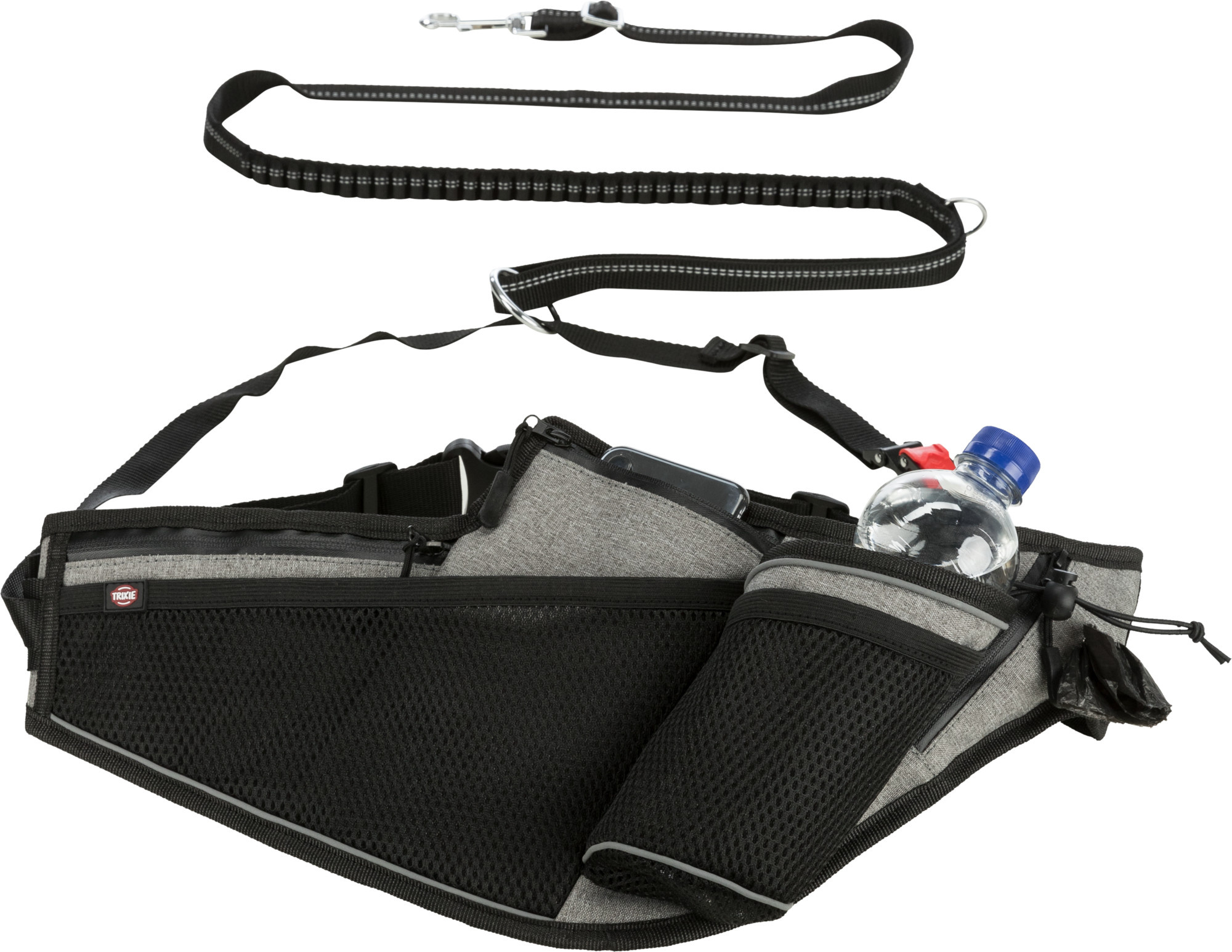 TRIXIE JOGGINGRIEM MIT LEINE GRAU/SCHWARZ 115-150X2 CM/70-130X23 CM