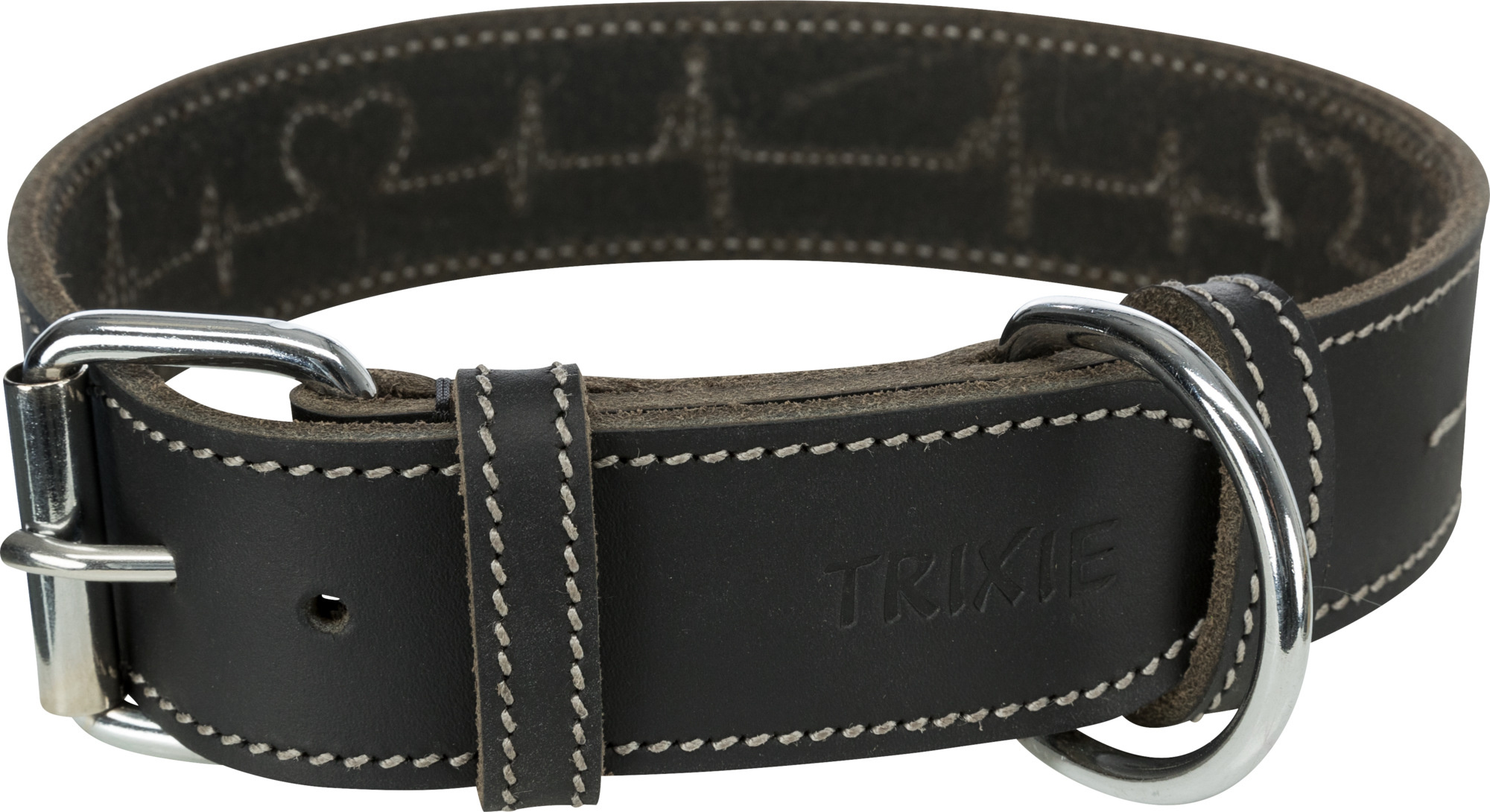 TRIXIE HALSBAND HUND RUSTIC VETLEER HEARTBEAT SCHWARZ 55-65X4 CM