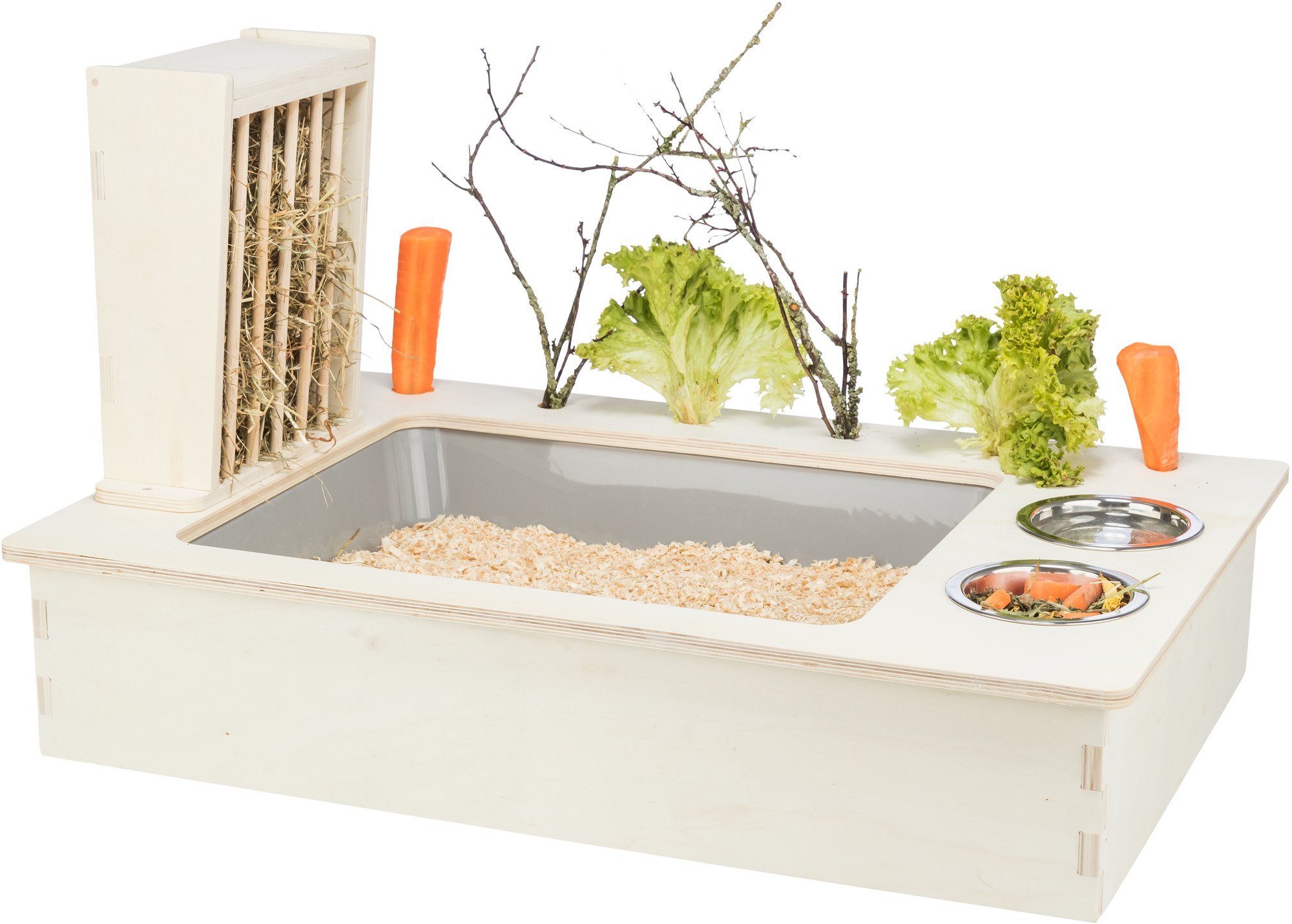 TRIXIE VOEDERSTATION MIT FUTTERNAPF/WATERBAK/HOOIRUIF HOLZ NATUR 70X47X41 CM
