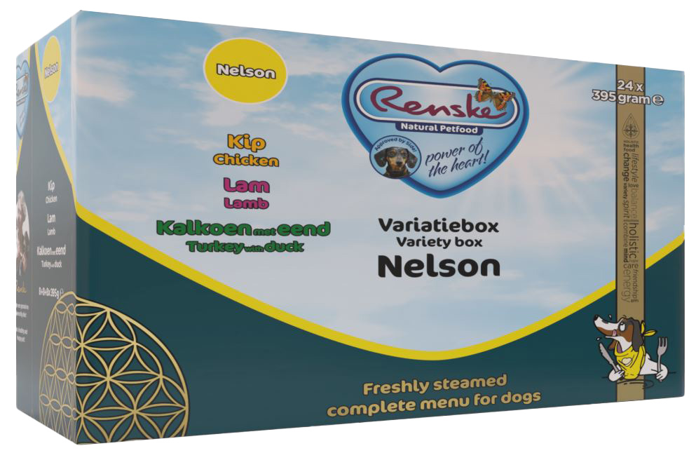 RENSKE FRISCH FLEISCH VARIATIEBOX NELSON HUHN/LAMM/TRUTHAHN UND ENTE 24X395 G