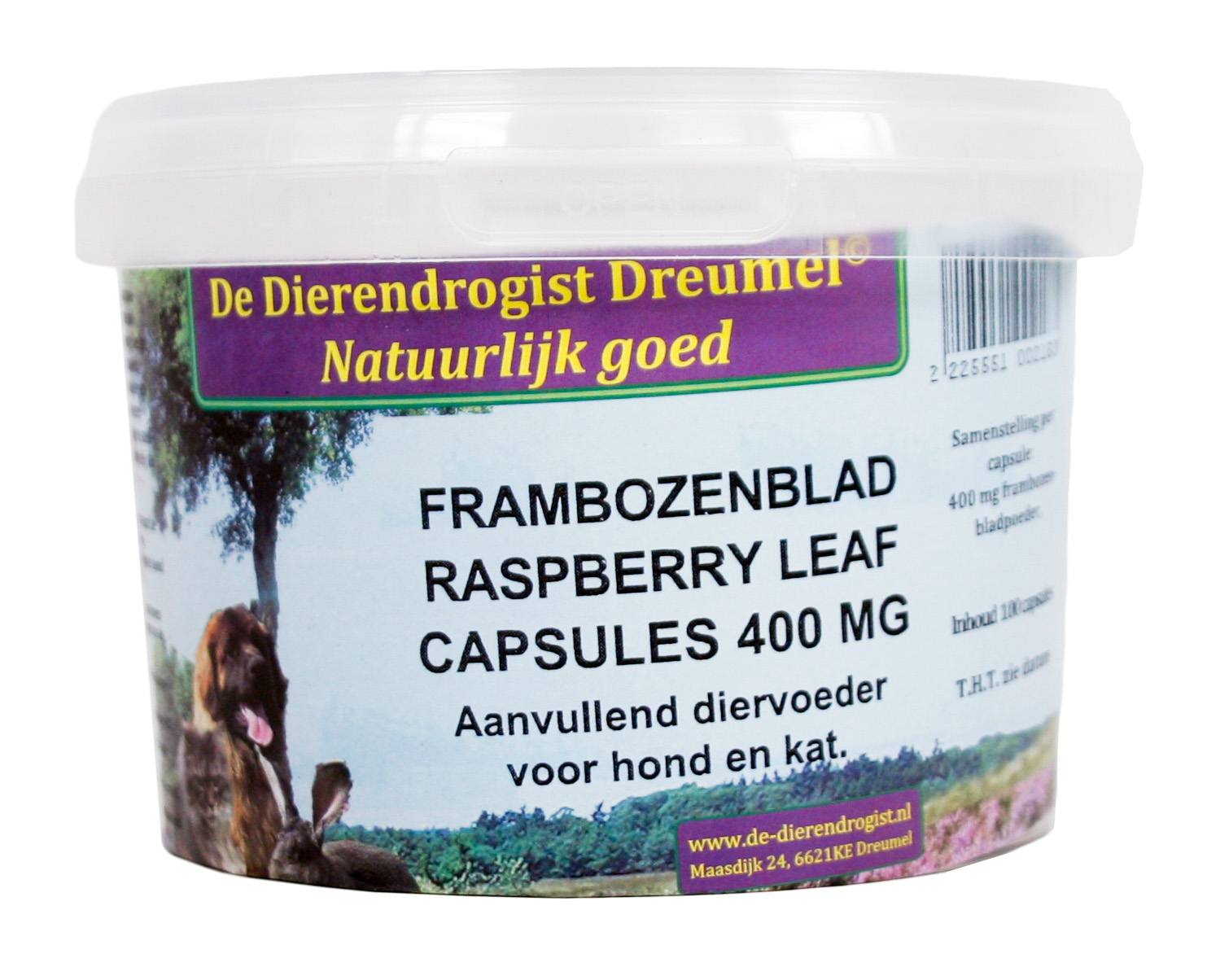 DIERENDROGIST FRAMBOZENBLAD KAPSELN 400 MG 100 STK.