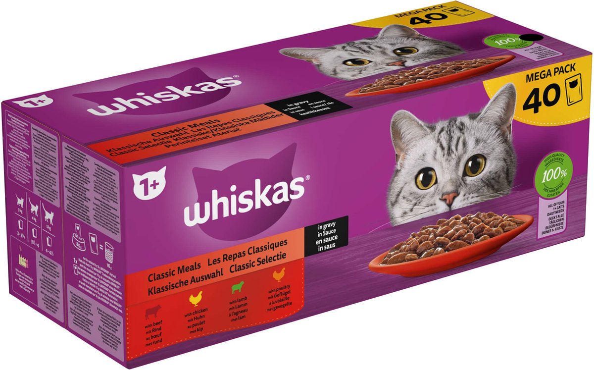 WHISKAS MULTIPACK POUCH ADULT CLASSIC SELECTIE FLEISCH IN SAUS 40X85 G
