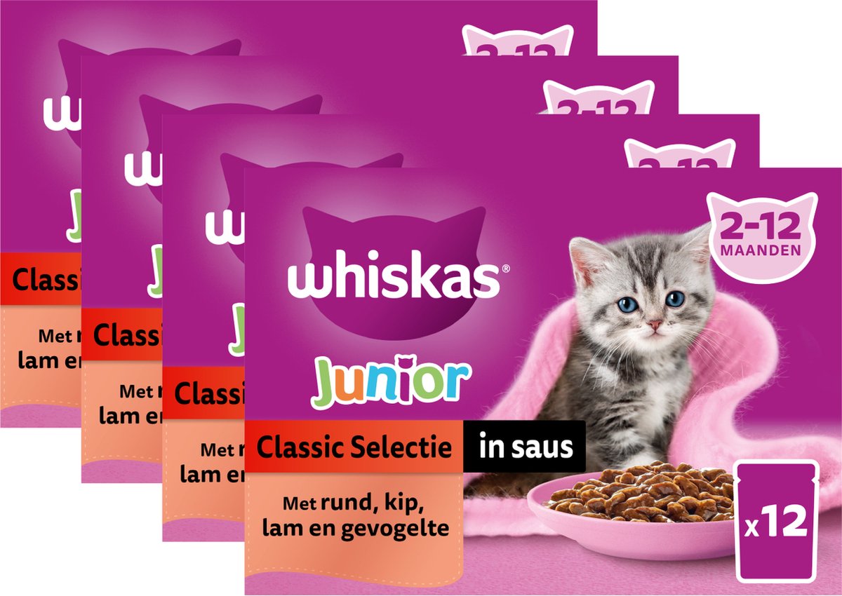 WHISKAS MULTIPACK POUCH JUNIOR CLASSIC SELECTIE FLEISCH IN SAUS 4X12X85 G