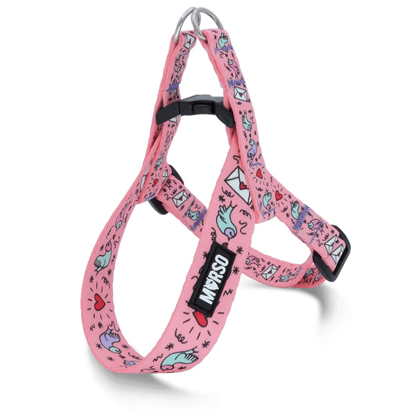 MORSO MINI HUNDEGESCHIRR VERSTELLBAR RECYCELT SWEET TWEET ROSA 29-38X2,5 CM