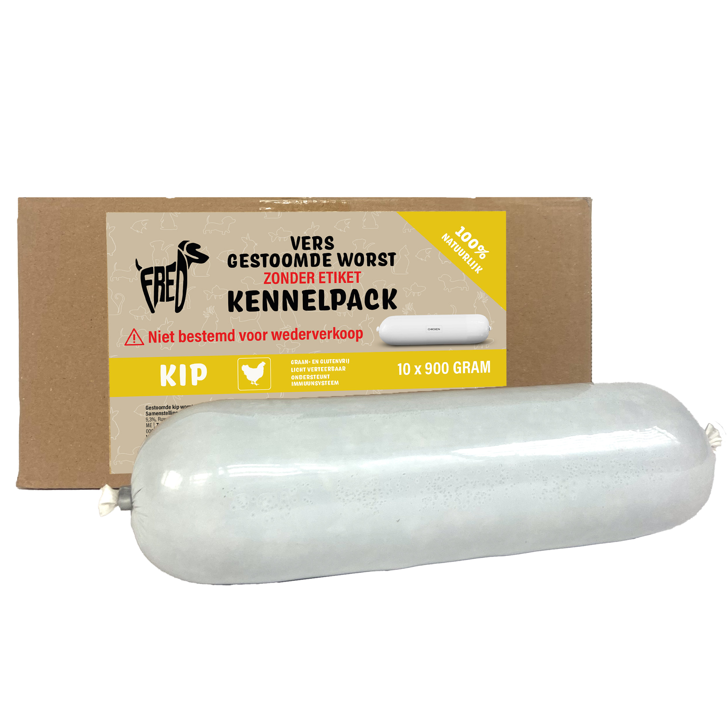 FREDS GESTOOMD FRISCH FLEISCH WORST KENNELPACK HUHN WEIZEN UND GLUTENVRIJ 10X900 G