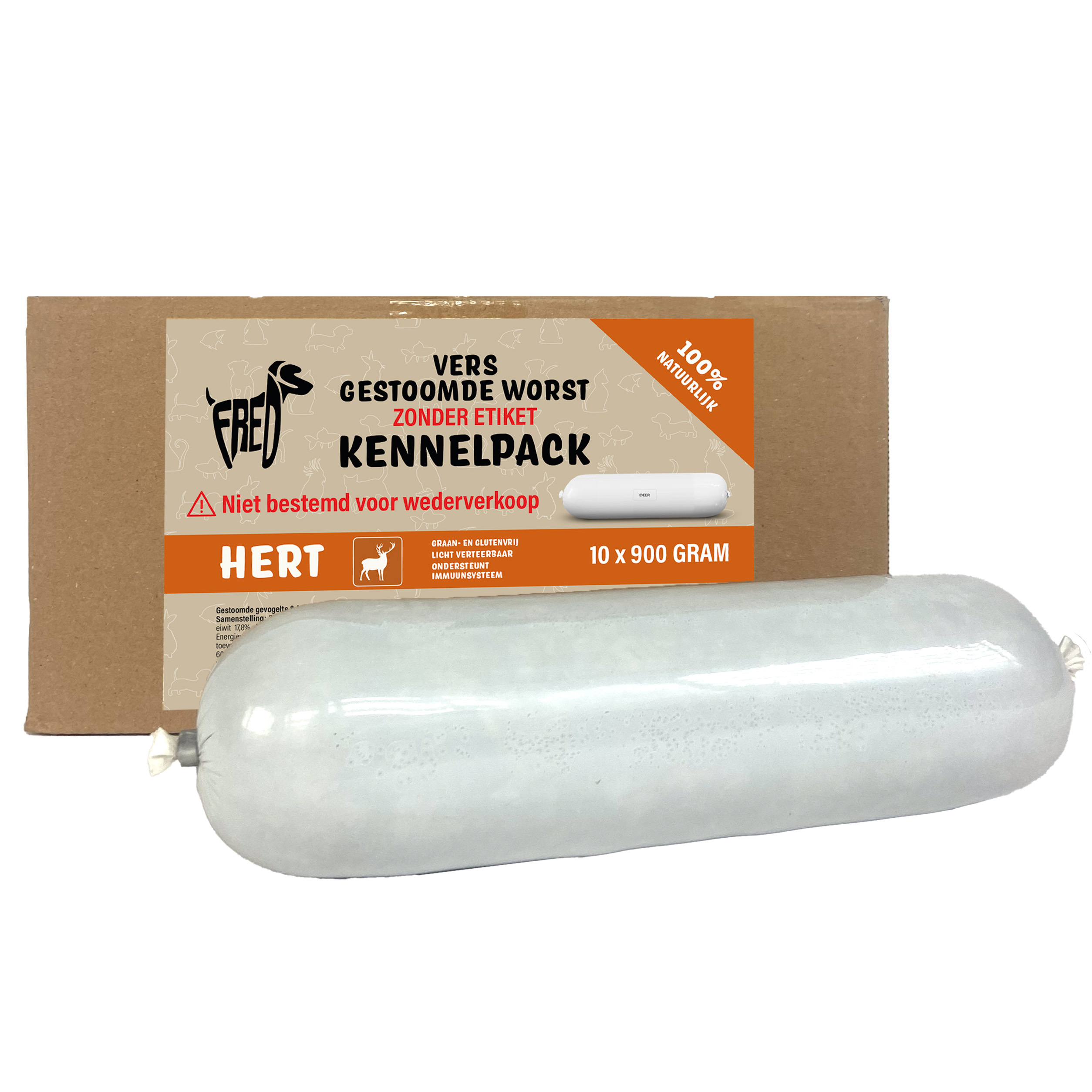 FREDS GESTOOMD FRISCH FLEISCH WORST KENNELPACK HERT GETREIDE UND GLUTENVRIJ 10X900 G