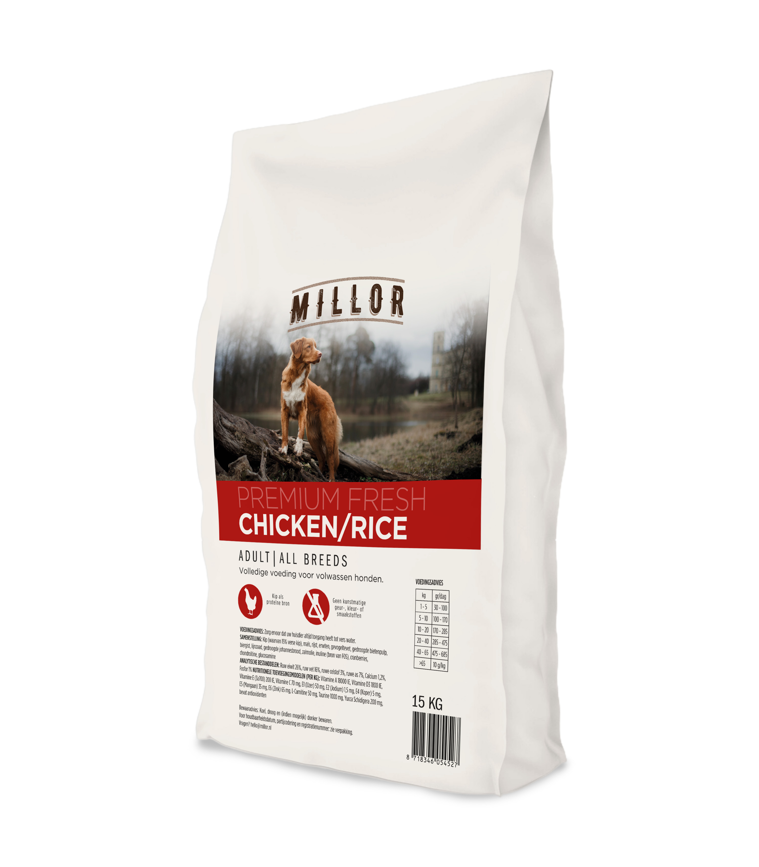 MILLOR PREMIUM EXTRUDED FRESH ADULT CHICKEN/RICE 15 KG