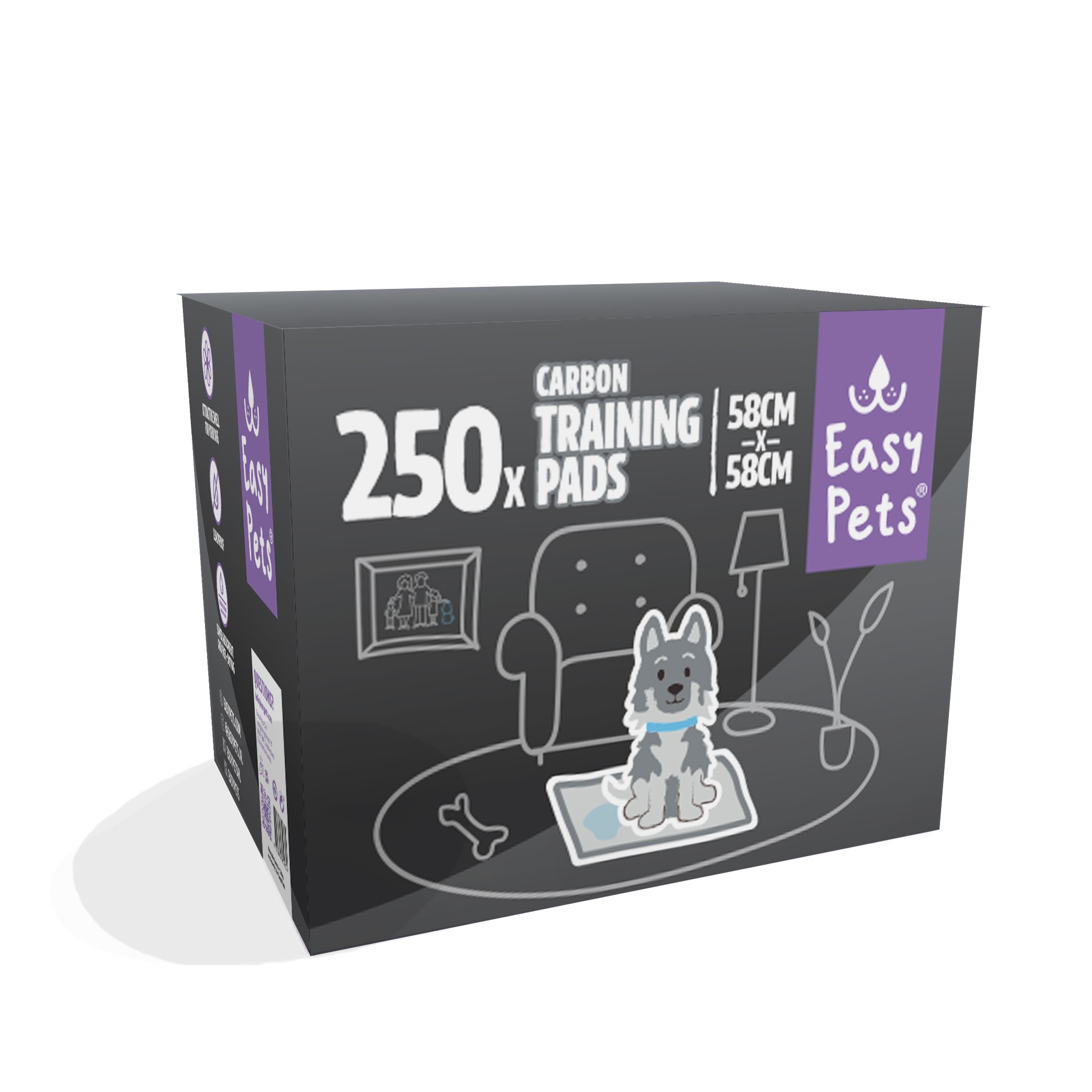 EASYPETS WELPE CARBON TRAINING PADS 58X58 CM 250 STK.