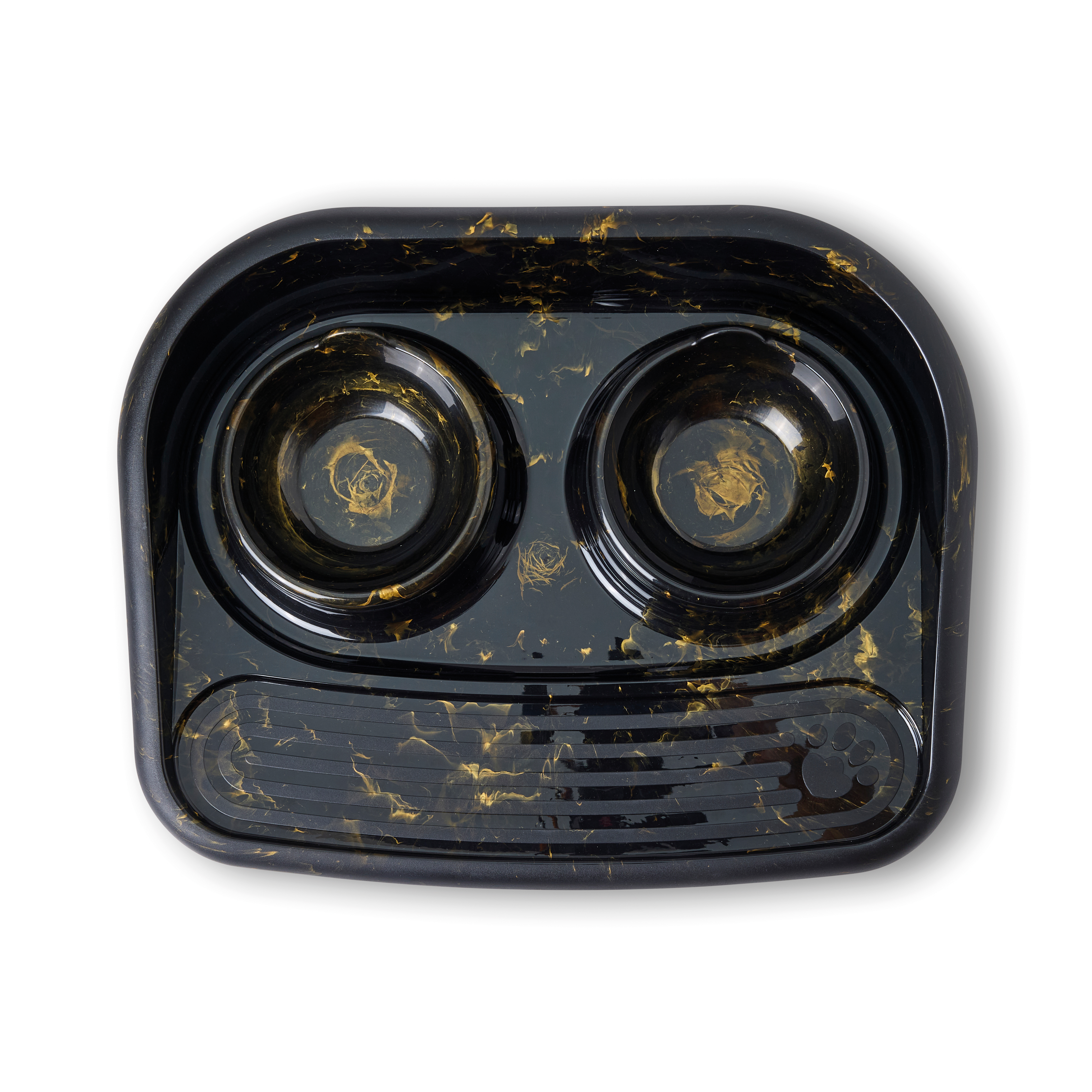 SAVIC BUTLER FUTTERNAPF UND DRINKBAK MIT PLATEAU MARBLE SCHWARZ/GOUD 45X36X8 CM 2X300 ML