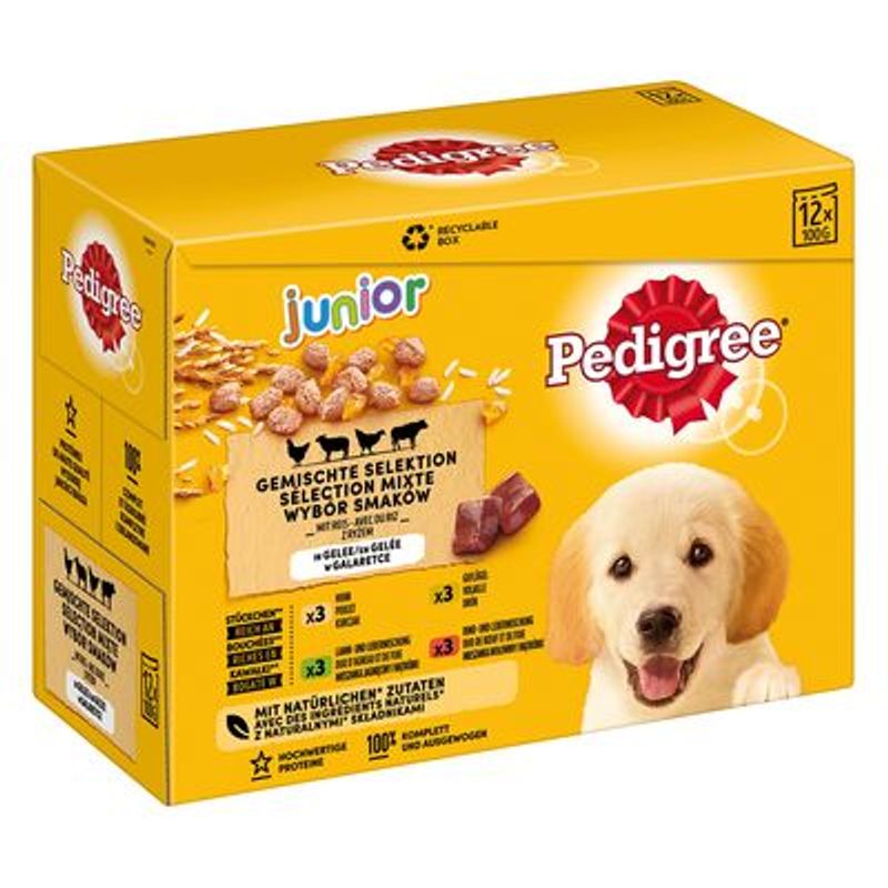 PEDIGREE MULTIPACK MAALTIJDZAKJES JUNIOR IN GELEI 12X100 G