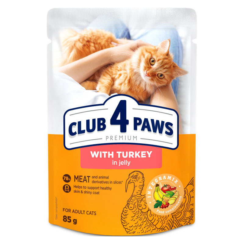 CLUB 4 PAWS PREMIUM ADULT POUCH TRUTHAHN IN GELEI 24X85 G