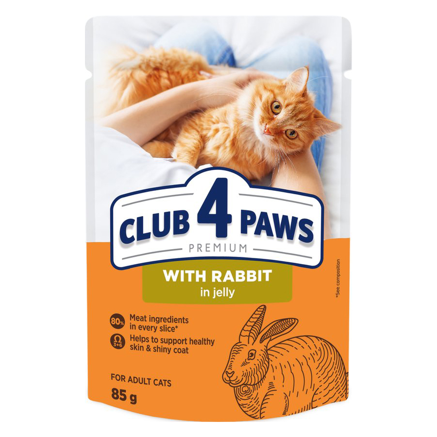 CLUB 4 PAWS PREMIUM ADULT POUCH KANINCHEN IN GELEI 24X85 G