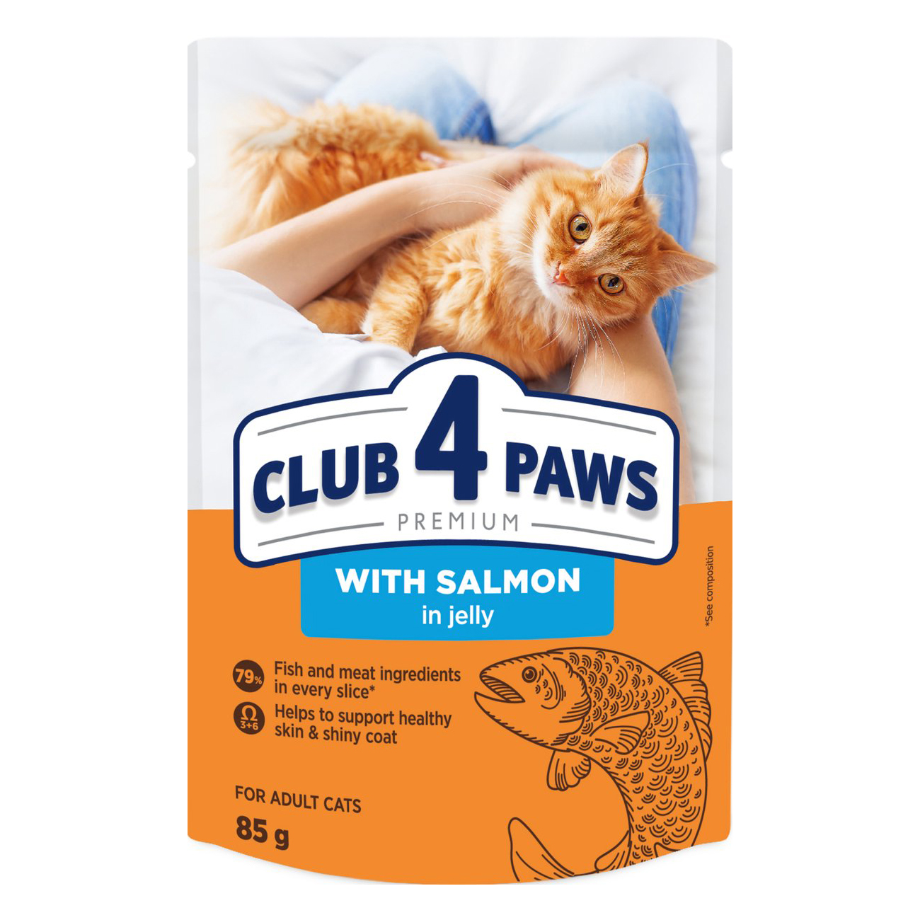 CLUB 4 PAWS PREMIUM ADULT POUCH LACHS IN GELEI 24X85 G