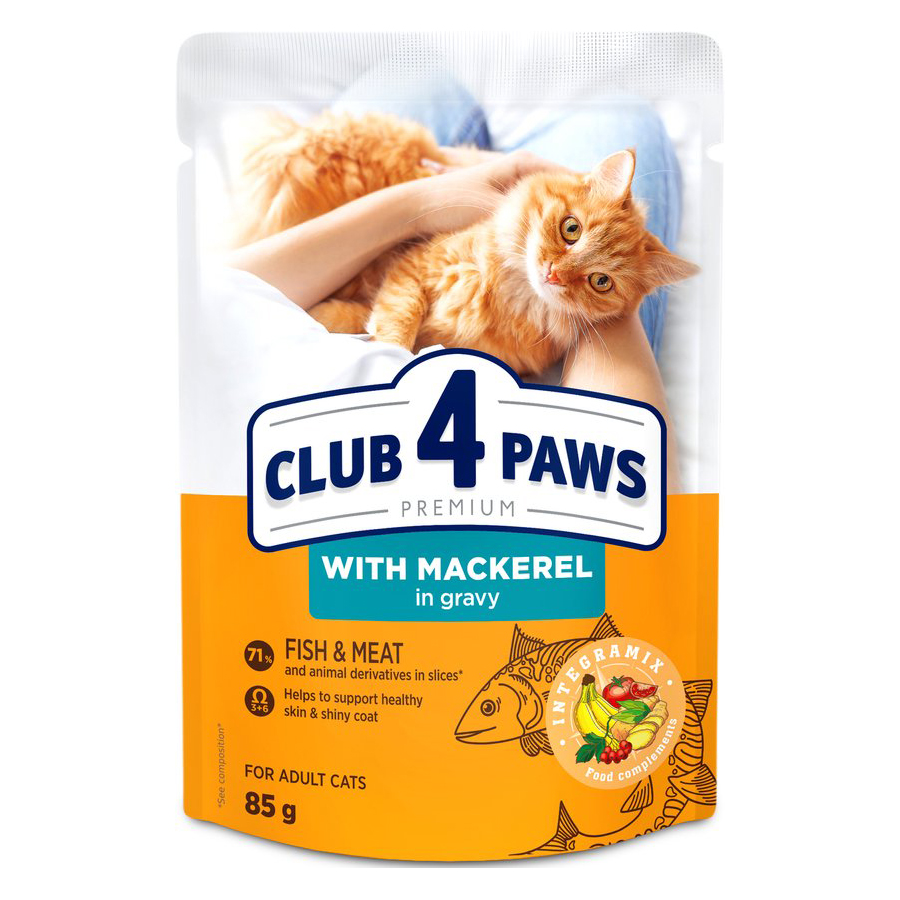 CLUB 4 PAWS PREMIUM ADULT POUCH MAKREEL IN SAUS 24X85 G