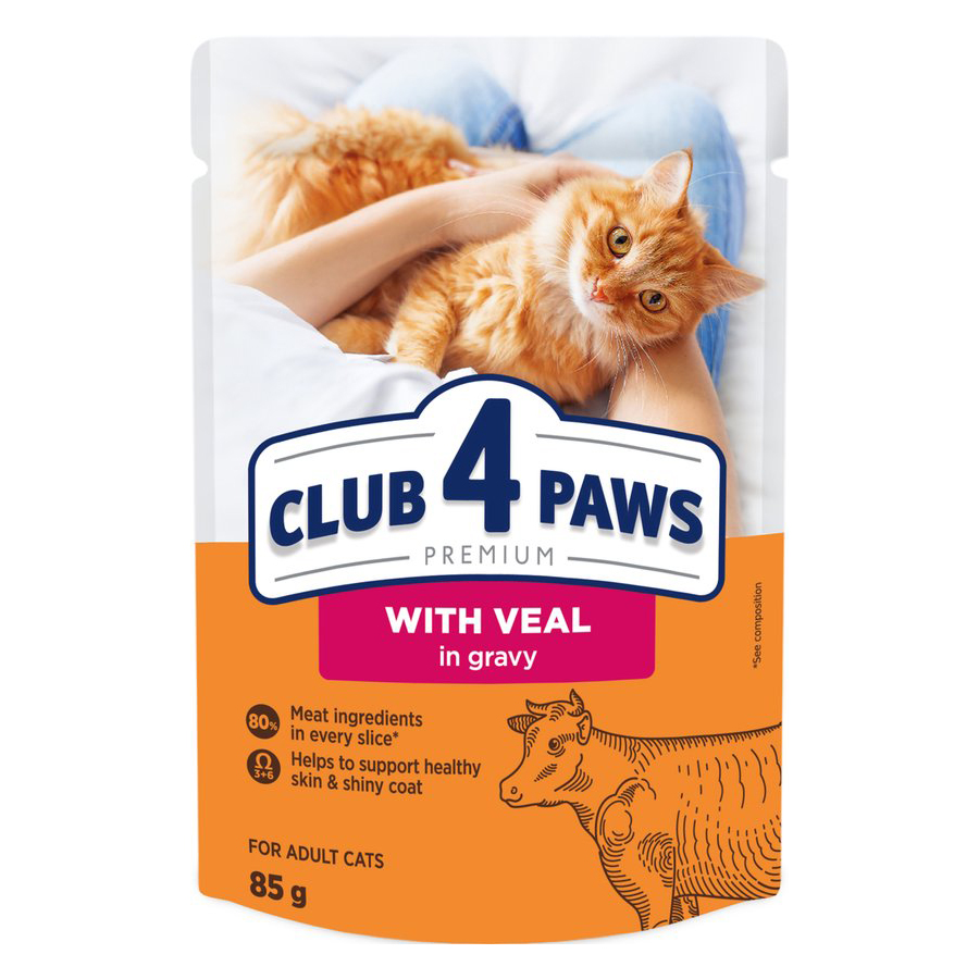 CLUB 4 PAWS PREMIUM ADULT POUCH KALB IN SAUS 24X85 G