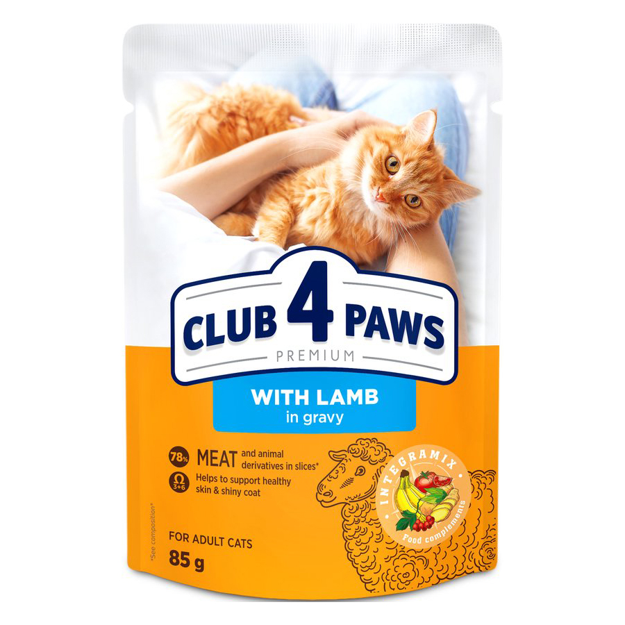 CLUB 4 PAWS PREMIUM ADULT POUCH LAMM IN SAUS 24X85 G