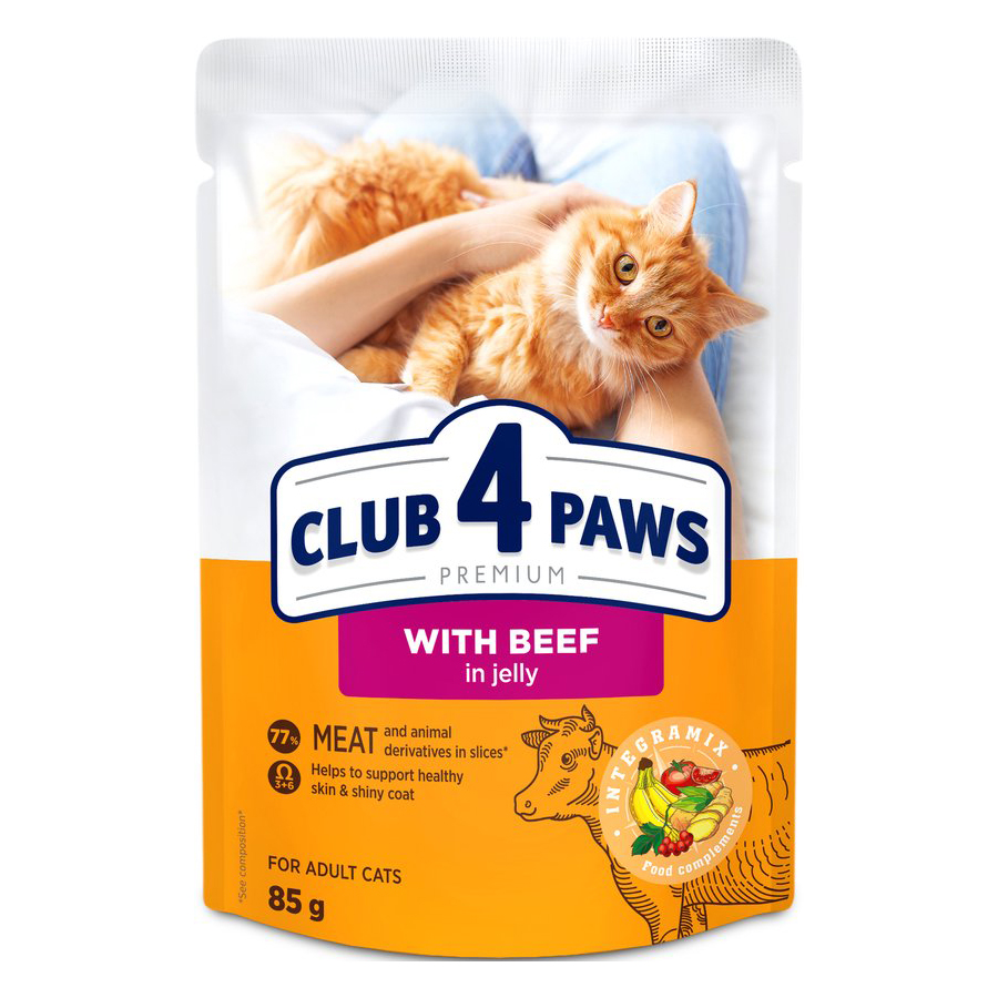 CLUB 4 PAWS PREMIUM ADULT POUCH RIND IN GELEI 24X85 G