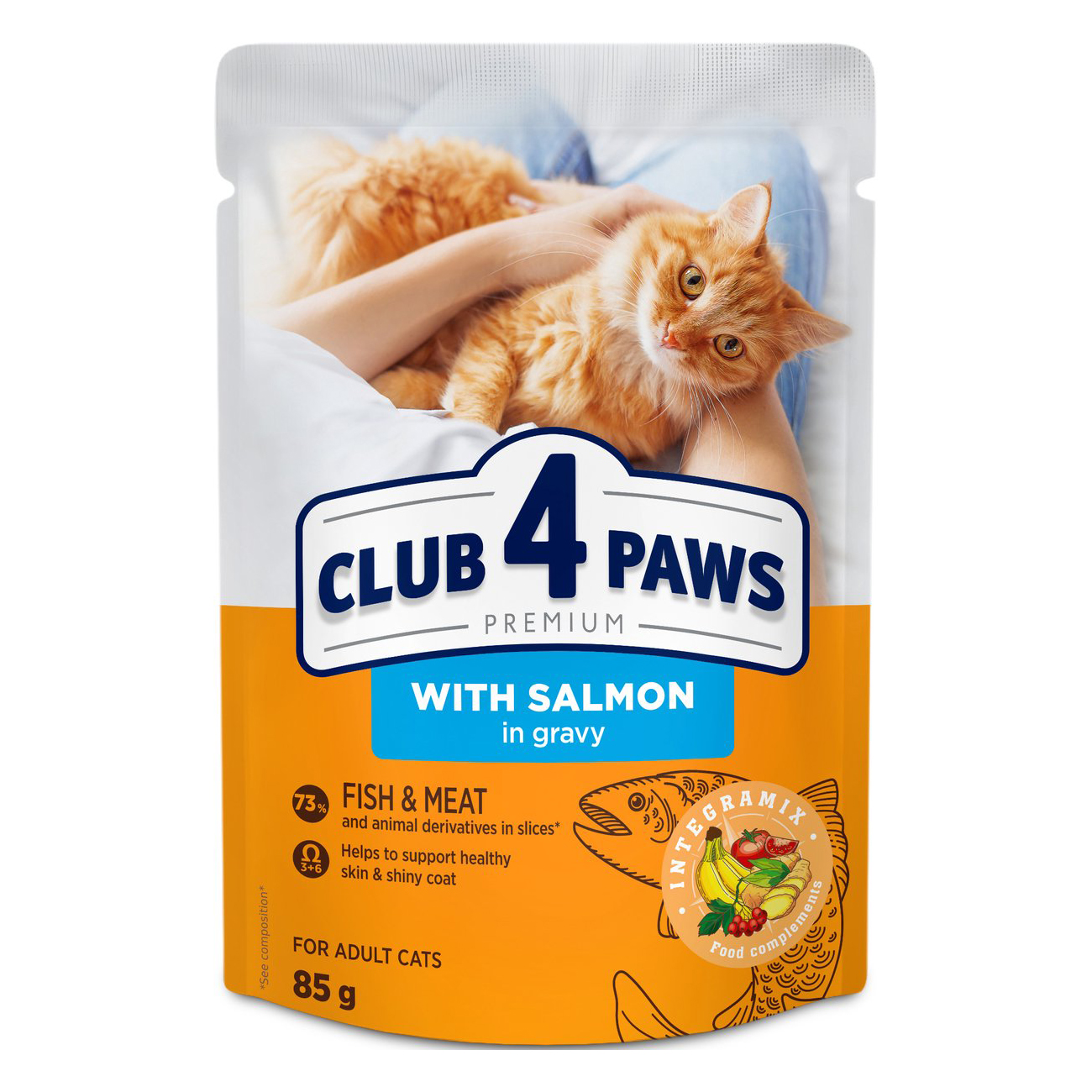 CLUB 4 PAWS PREMIUM ADULT POUCH LACHS IN SAUS 24X85 G