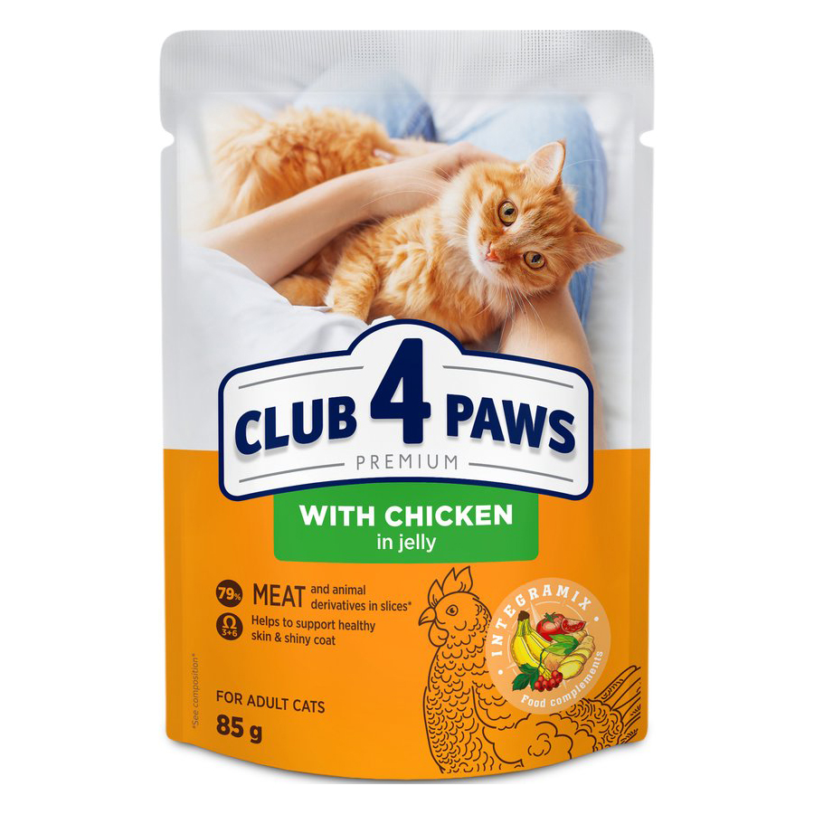 CLUB 4 PAWS PREMIUM ADULT POUCH HUHN IN GELEI 24X85 G