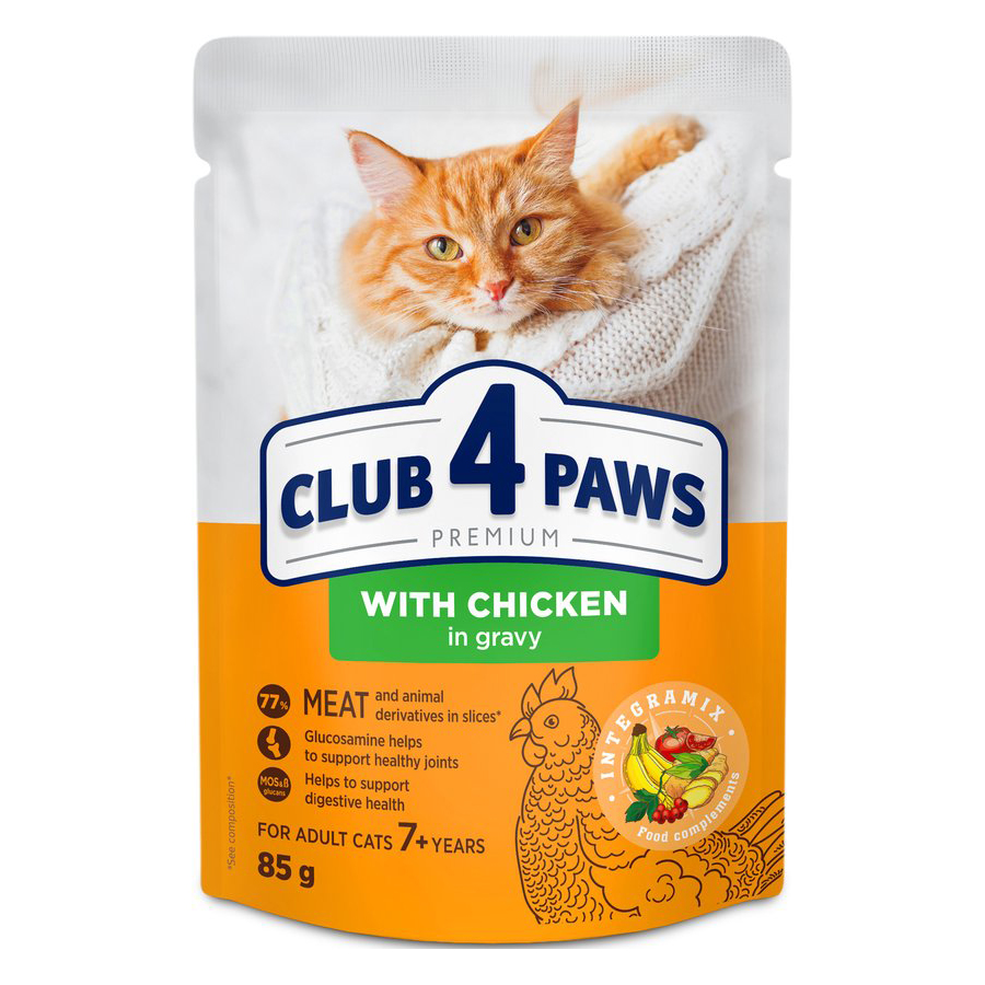 CLUB 4 PAWS PREMIUM SENIOR 7+ POUCH HUHN IN SAUS 24X85 G
