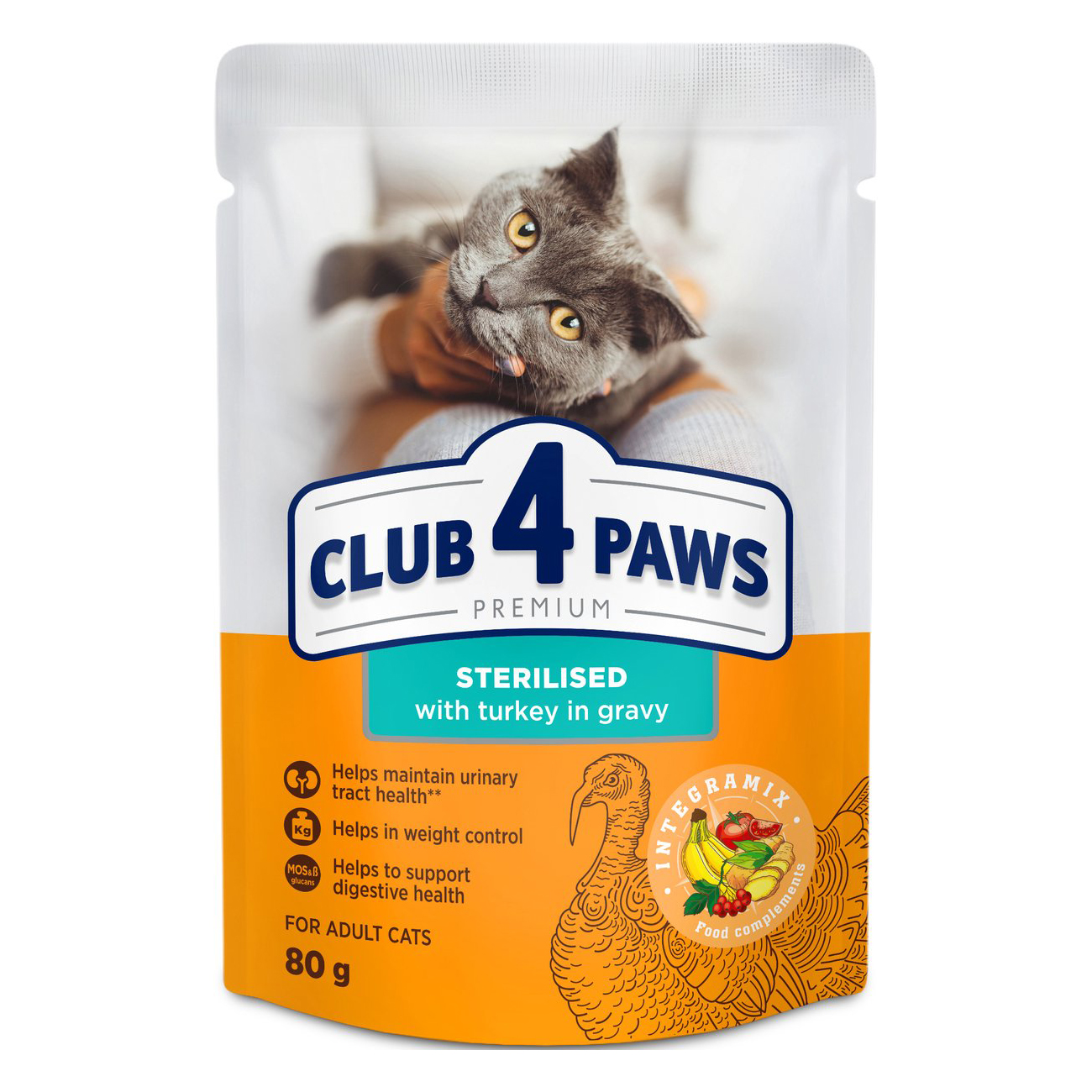 CLUB 4 PAWS PREMIUM ADULT STERILISED POUCH TRUTHAHN IN SAUS 24X80 G