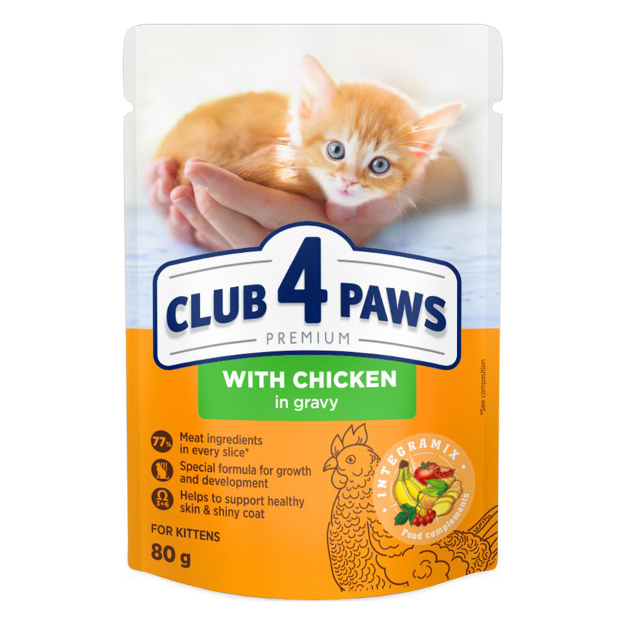 CLUB 4 PAWS PREMIUM KITTEN CHICKEN IN GRAVY POUCH 24X80 G