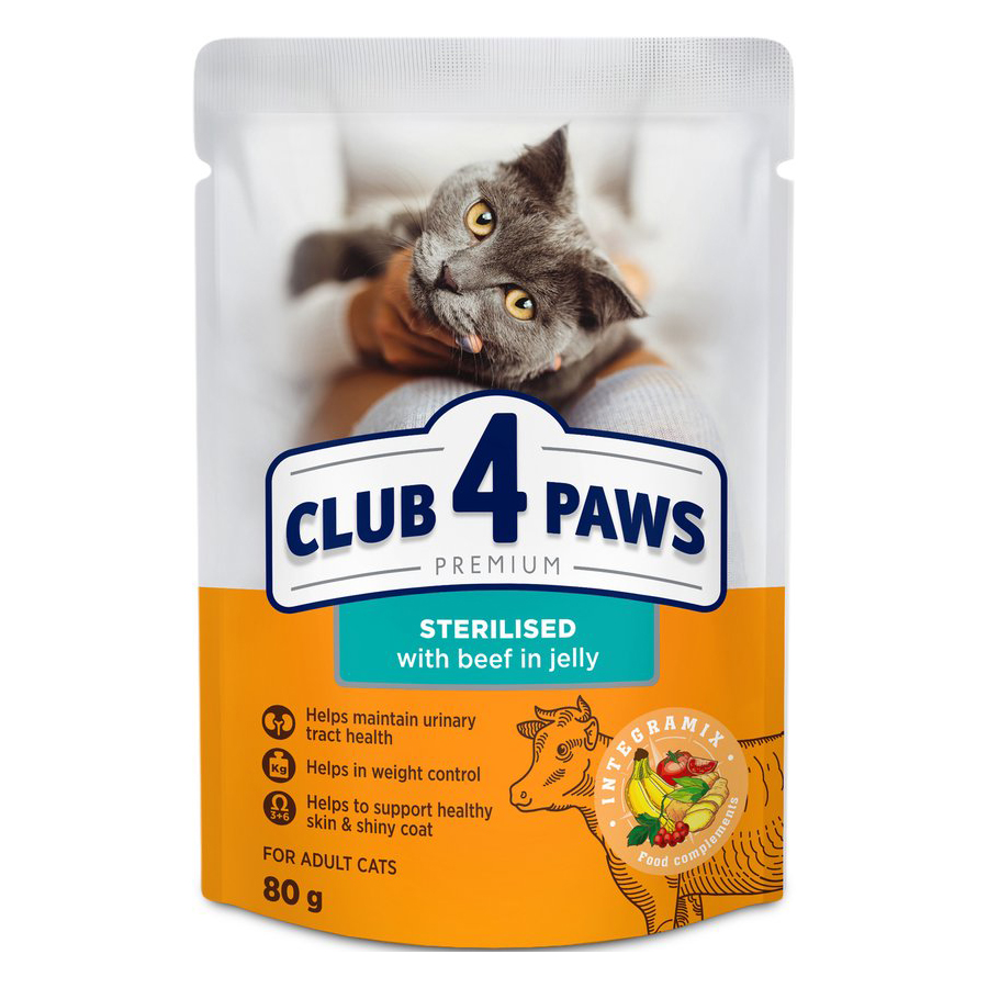 CLUB 4 PAWS PREMIUM ADULT STERILISED POUCH KANINCHEN IN GELEI 24X80 G