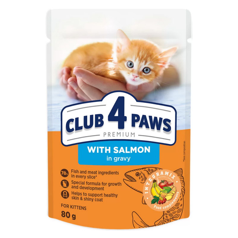 CLUB 4 PAWS PREMIUM KITTEN POUCH LACHS IN SAUS 24X80 G