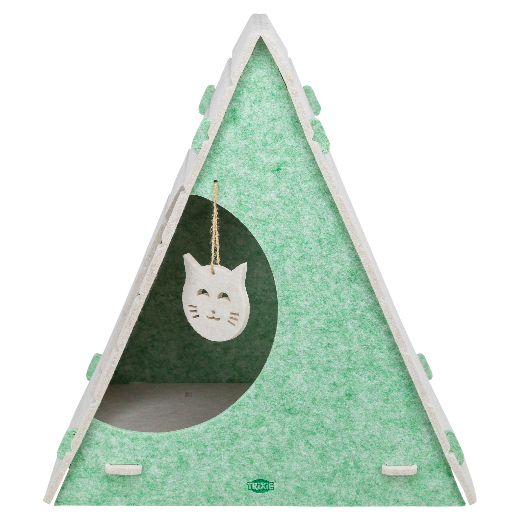 TRIXIE KATZENKORB SPEELBOX LUCY DRIEHOEKIG VILT SAND/GRUEN 46X38X50 CM