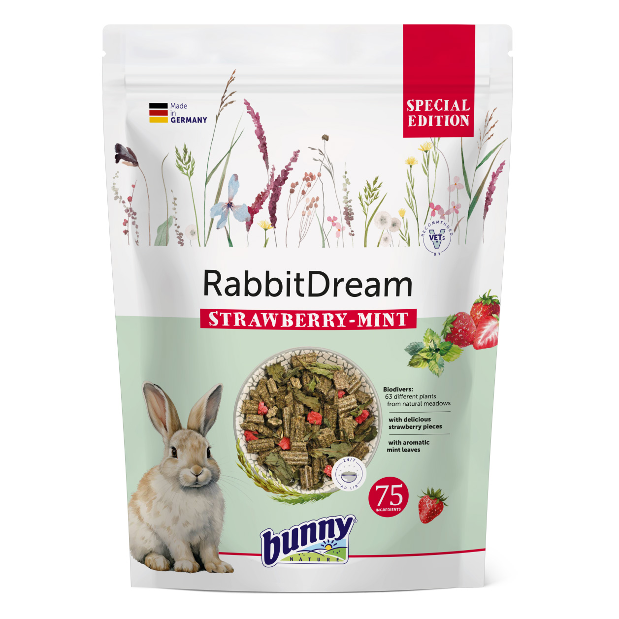BUNNY NATURE KONIJNENDROOM SPECIAL EDITION STRAWBERRY/MINT 1,5 KG