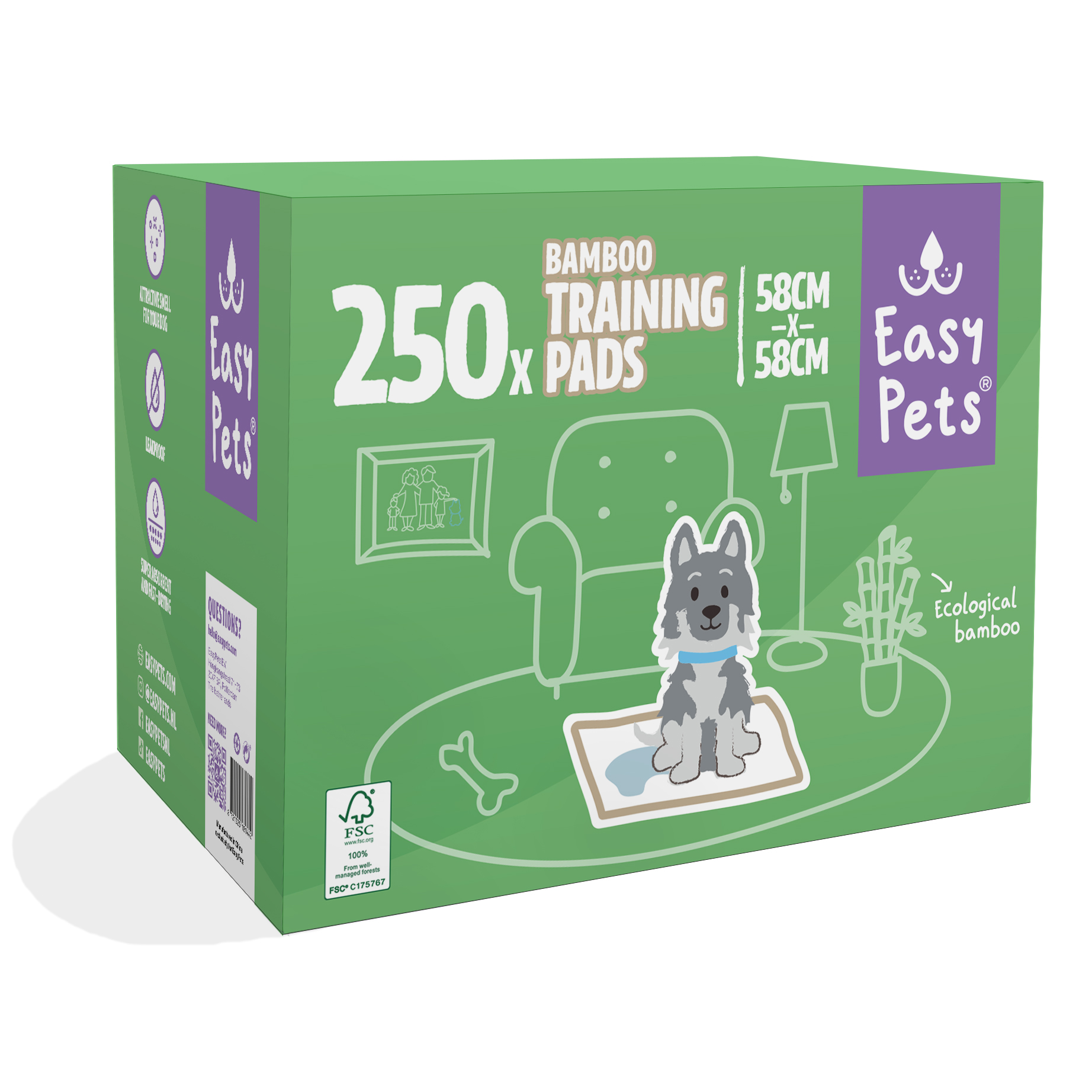 EASYPETS WELPE TRAINING PADS BAMBOO 58X58 CM 250 STK.