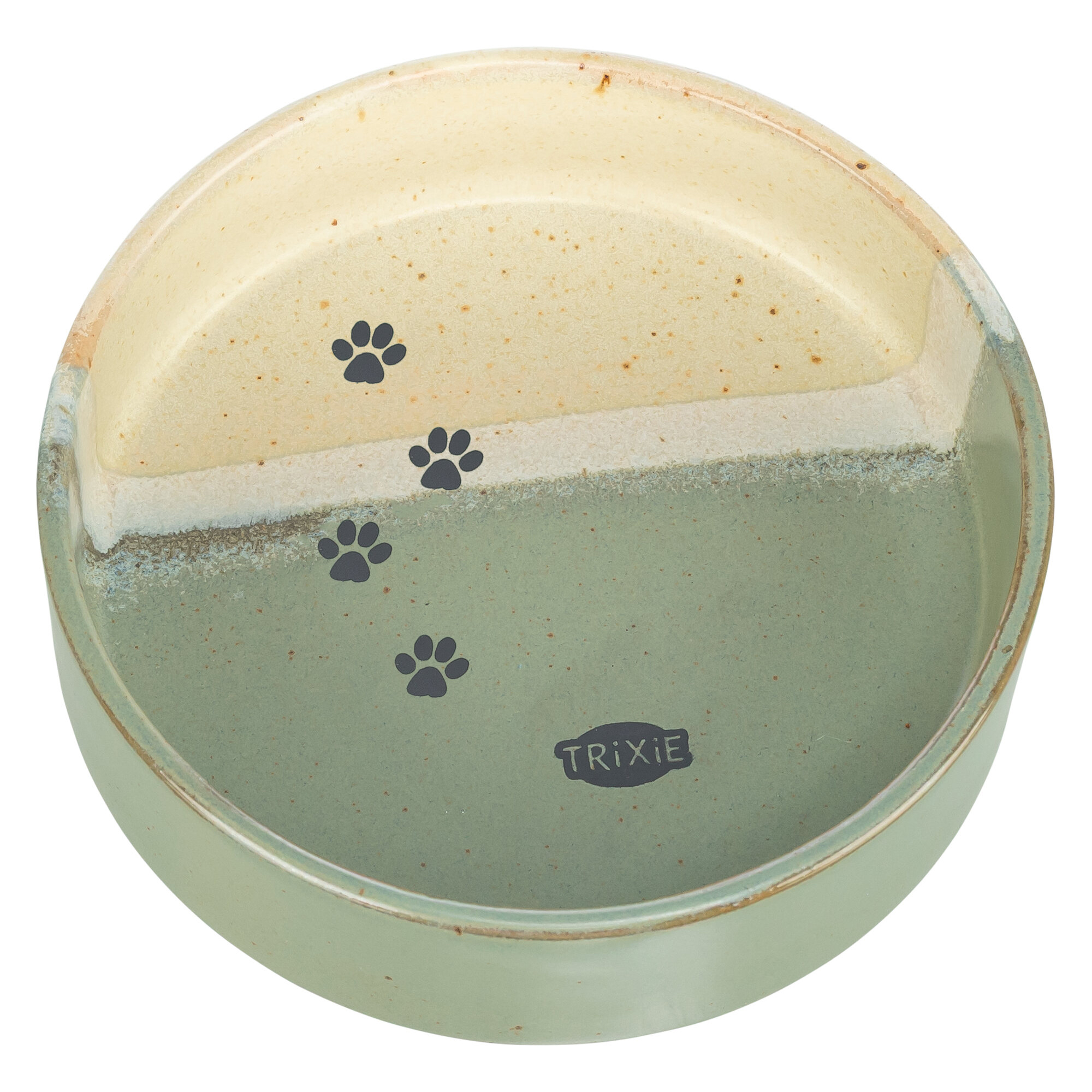 TRIXIE FUTTERNAPF/DRINKBAK MIT POOTPRINT KERAMIK GRUEN/BEIGE 12X12X3,5 CM