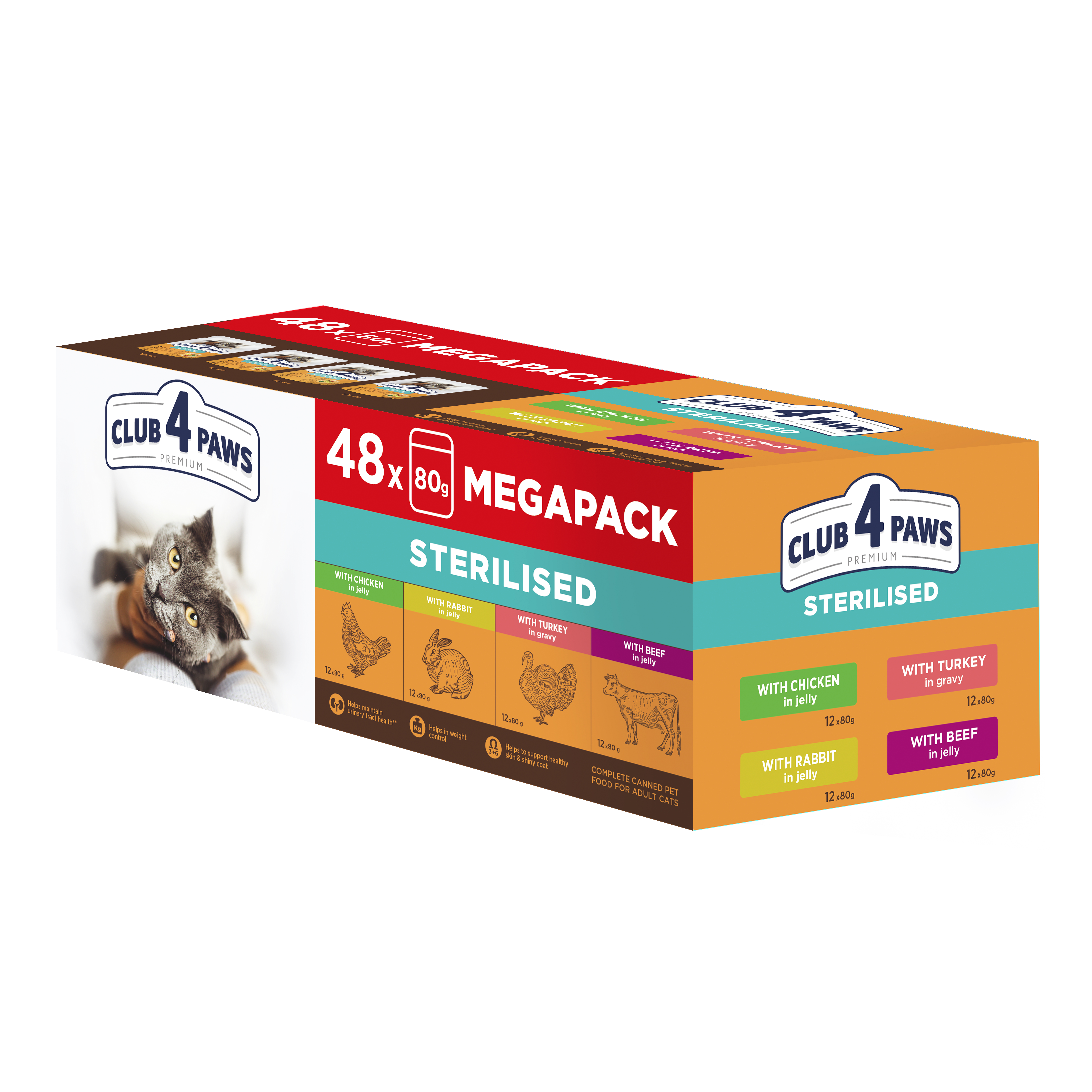CLUB 4 PAWS PREMIUM ADULT STERILISED MEGAPACK 48X80 G