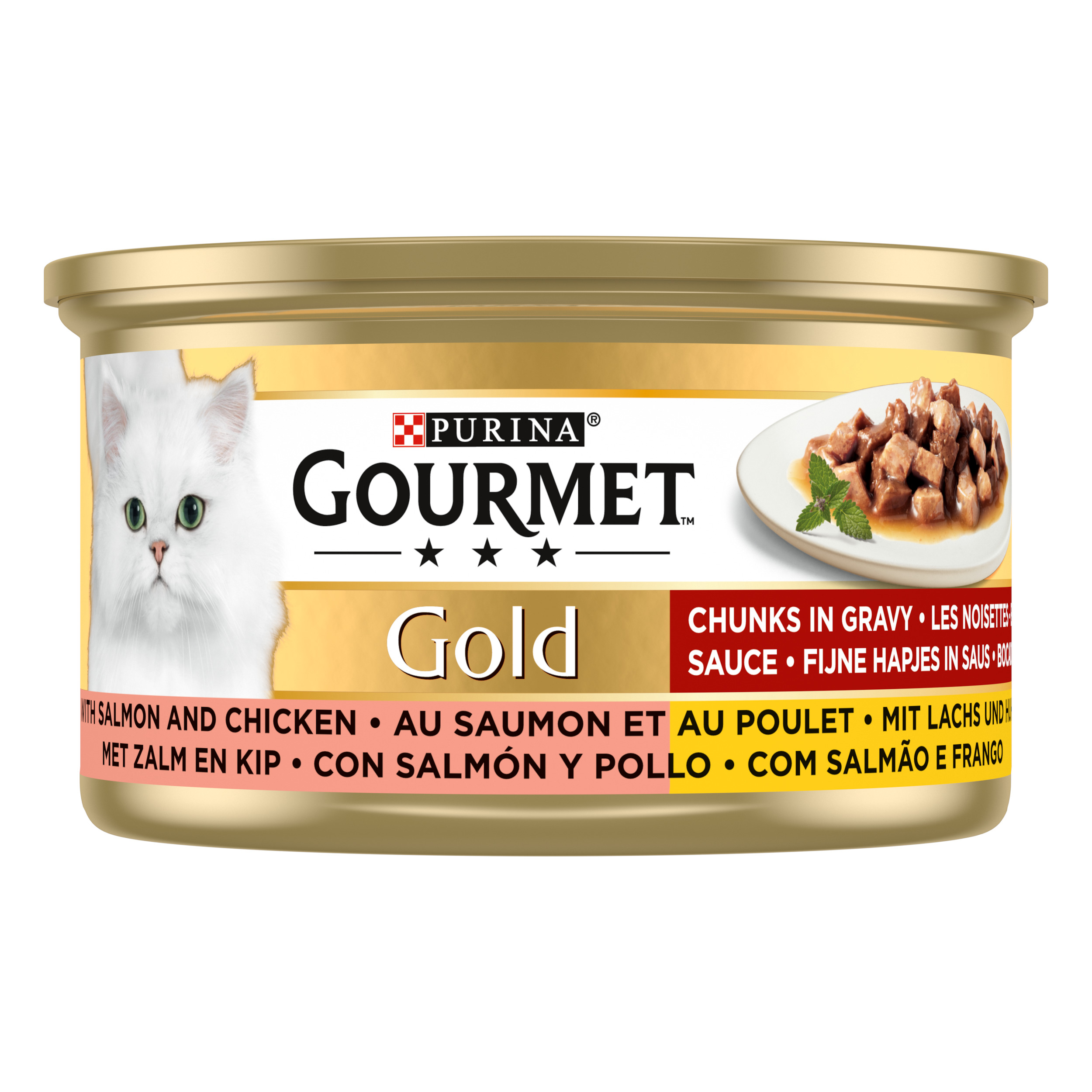 GOURMET GOLD FIJNE HAEPPCHEN LACHS/HUHN 24X85 G