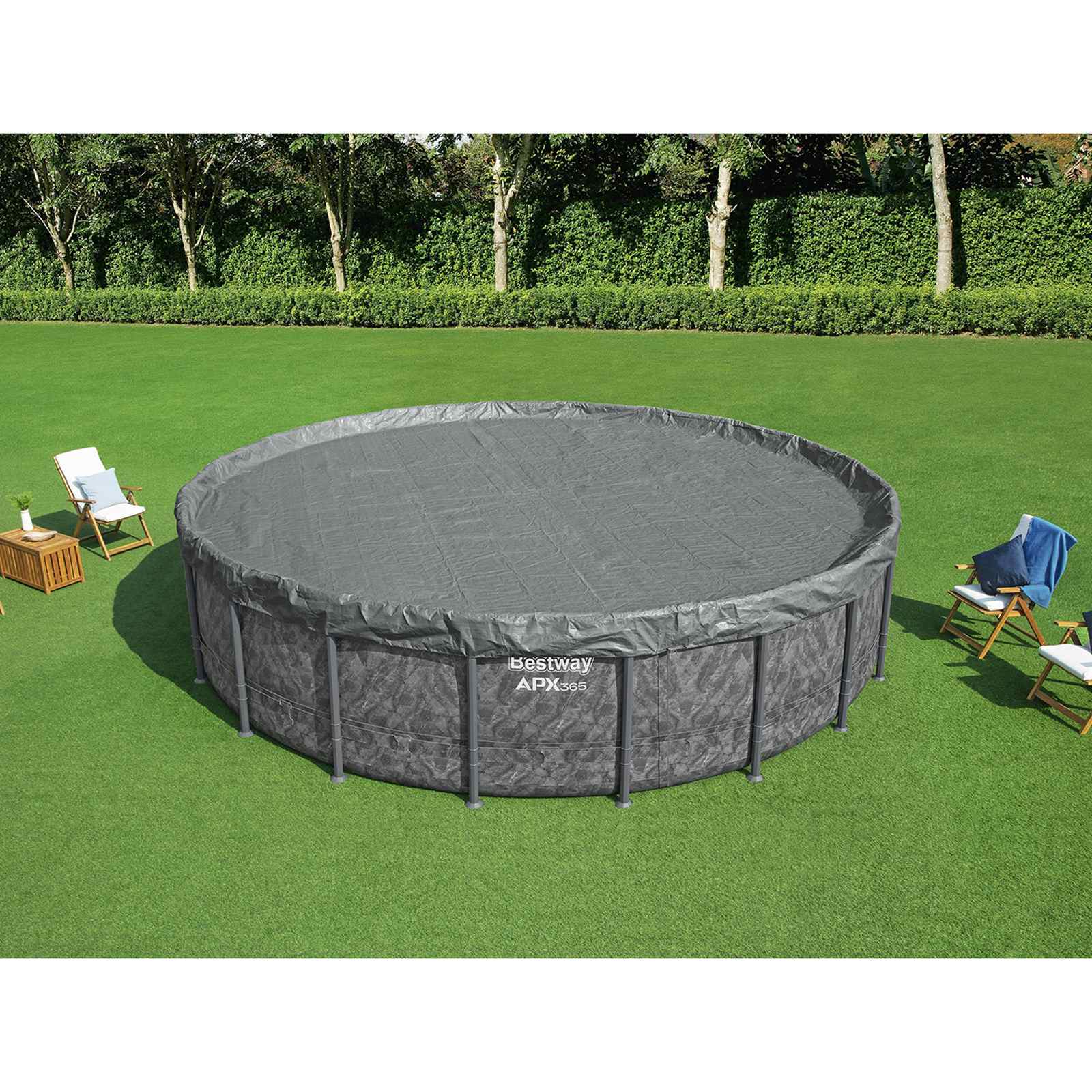Bestway Poolabdeckung Ø6,1 m Rund Polyester Grau