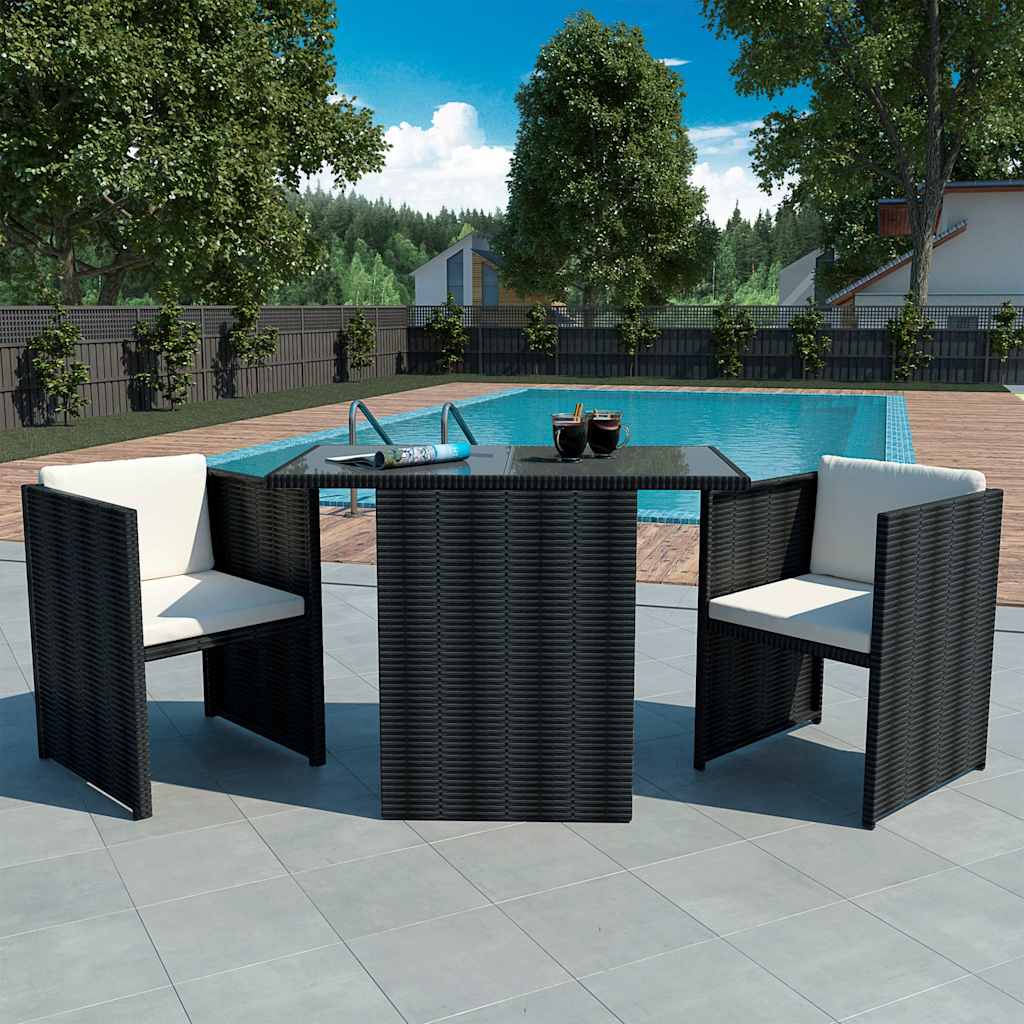 3-tlg. Bistro-Set mit Auflagen Poly Rattan Schwarz